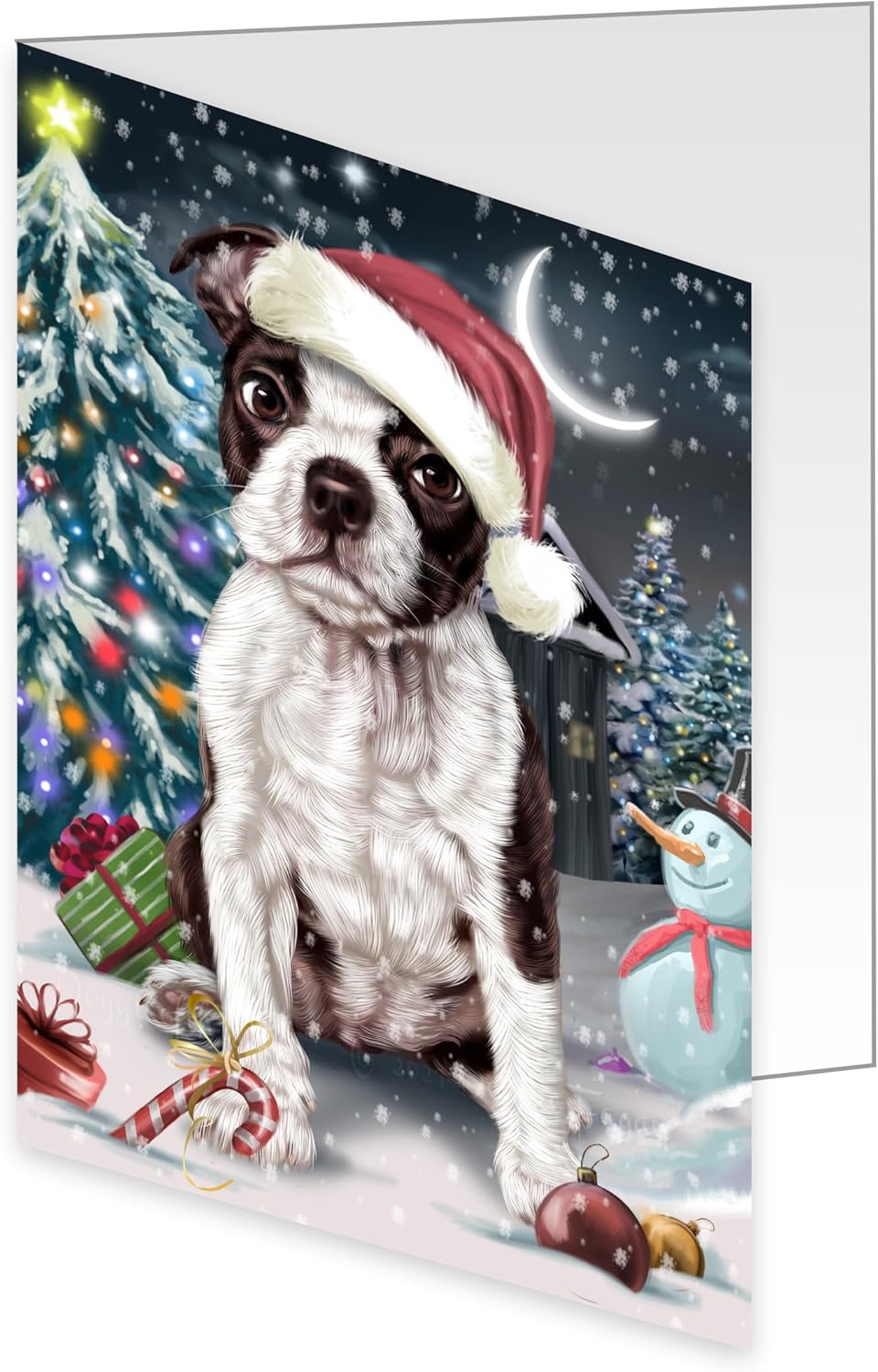 Doggie of the Day Holly Jolly Holidays Boston Terrier Dog Note Cards - Adorable Pets Invitation Cards with Envelopes - Pet Artwork Christmas Note Cards GCD2280 (10 Greeting Cards)