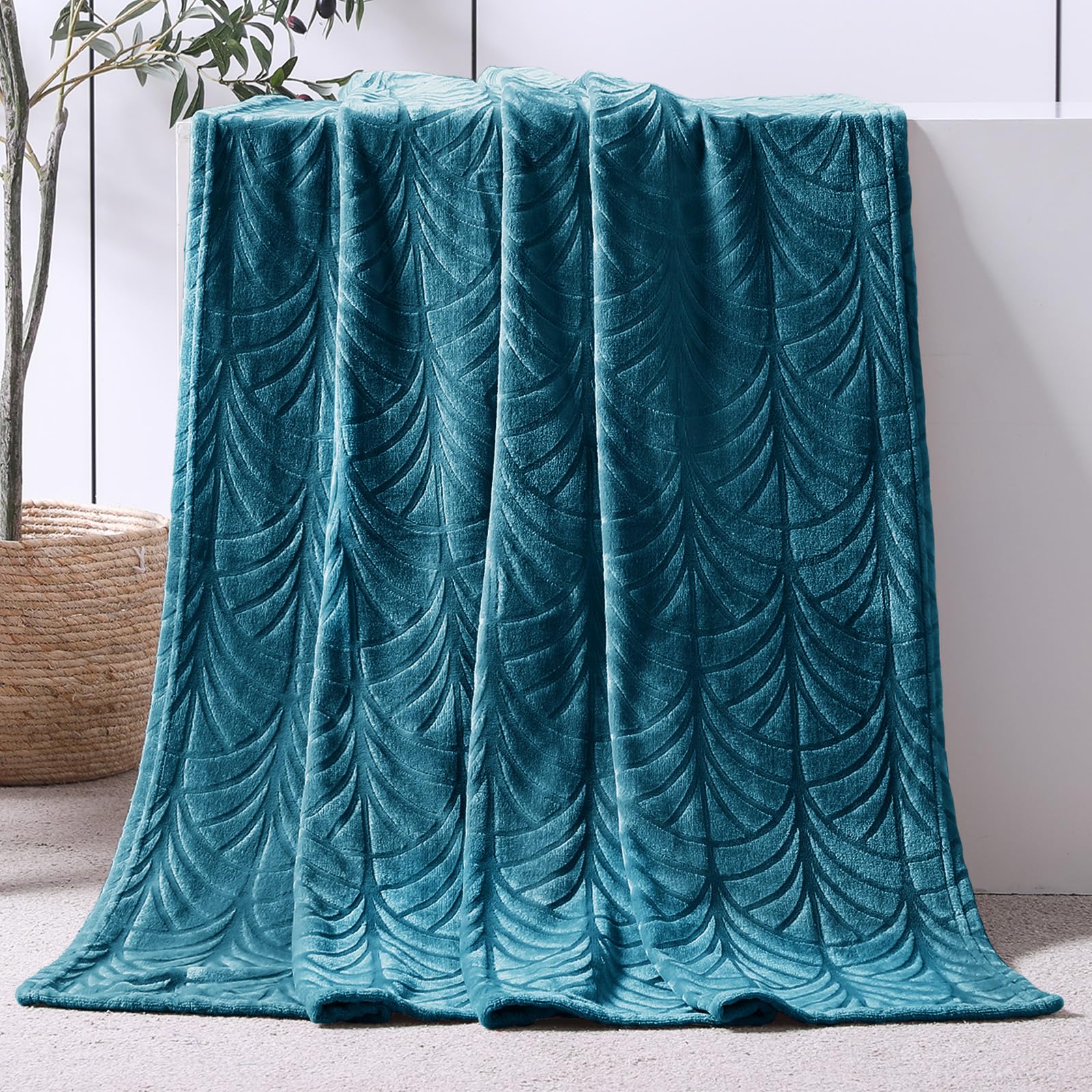 Whale Flotilla Flannel Fleece Throw Blanket for Couch, Soft Fluffy Velvet Sofa Blanket with Decorative Vintage Pattern for All Season, Warm and Lightweight, 50x60 Inch, Teal