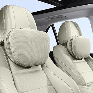 Auto Nackenkissen Kopfstütze Beidseitiges, Weichheit Nackenstütze Kissen Cervical Support, Autositz Kopfkissen für Autofahren, Reisen, Büro, Cremeweiß (Beige), 2 Stück