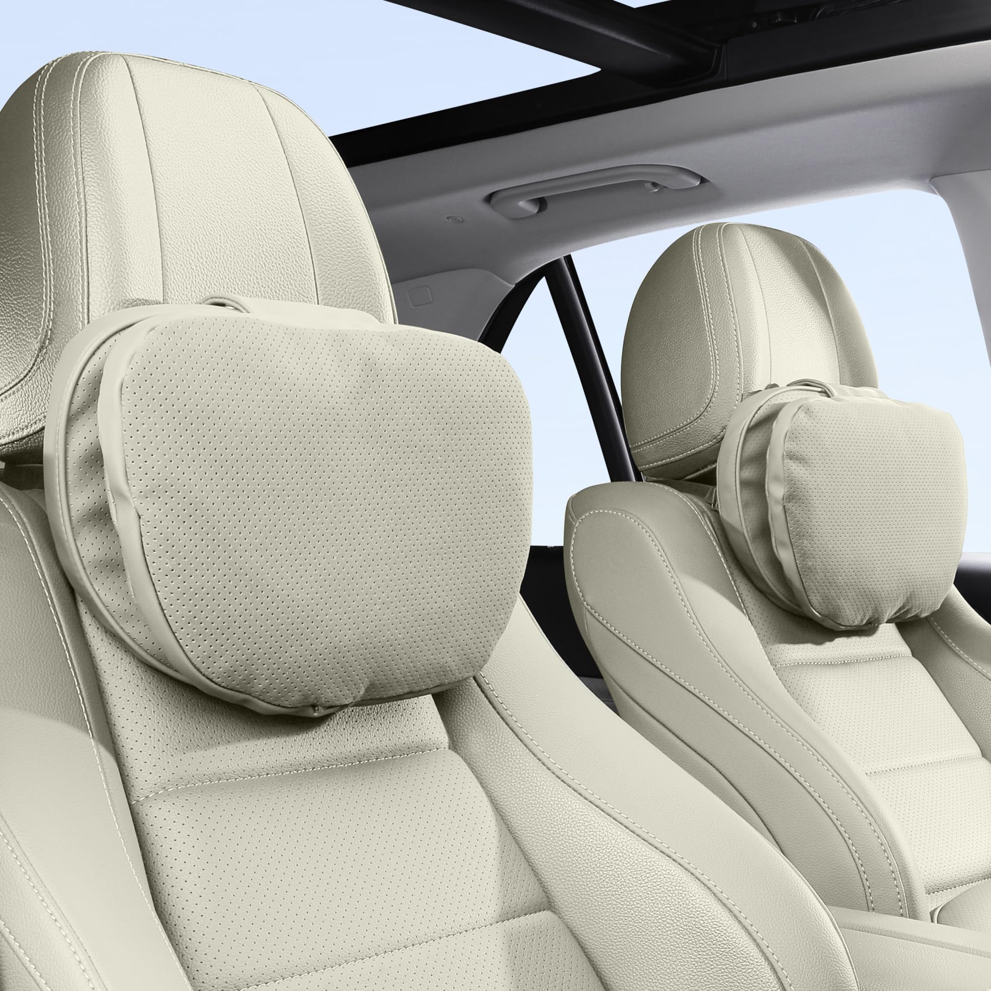 Reposacabezas Coche Almohada Cuello Suave Transpirable Almohada Cervical Coche, Viaje Asiento de Coche Cojín para Apoyo, Conducir, Asiento de Oficina, Beige, 2 Unidades