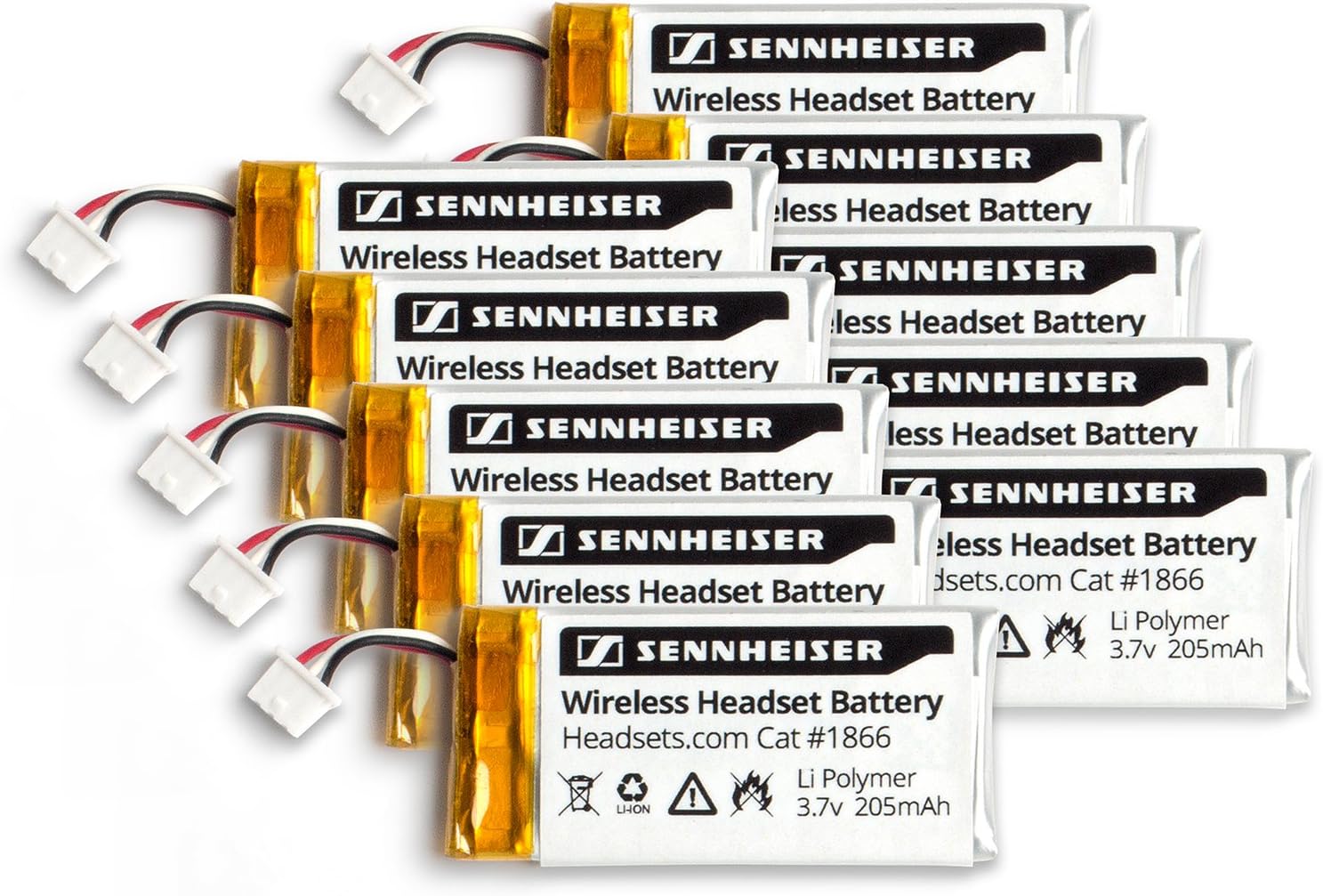 Sennheiser Replacement Rechargeable Battery for OfficeRunner Wireless Headset DW Office DW Pro1 DW Pro2 SD Office SD Pro1 SD Pro2 MB Pro series Li Polymer 205mAh (10 Pack)