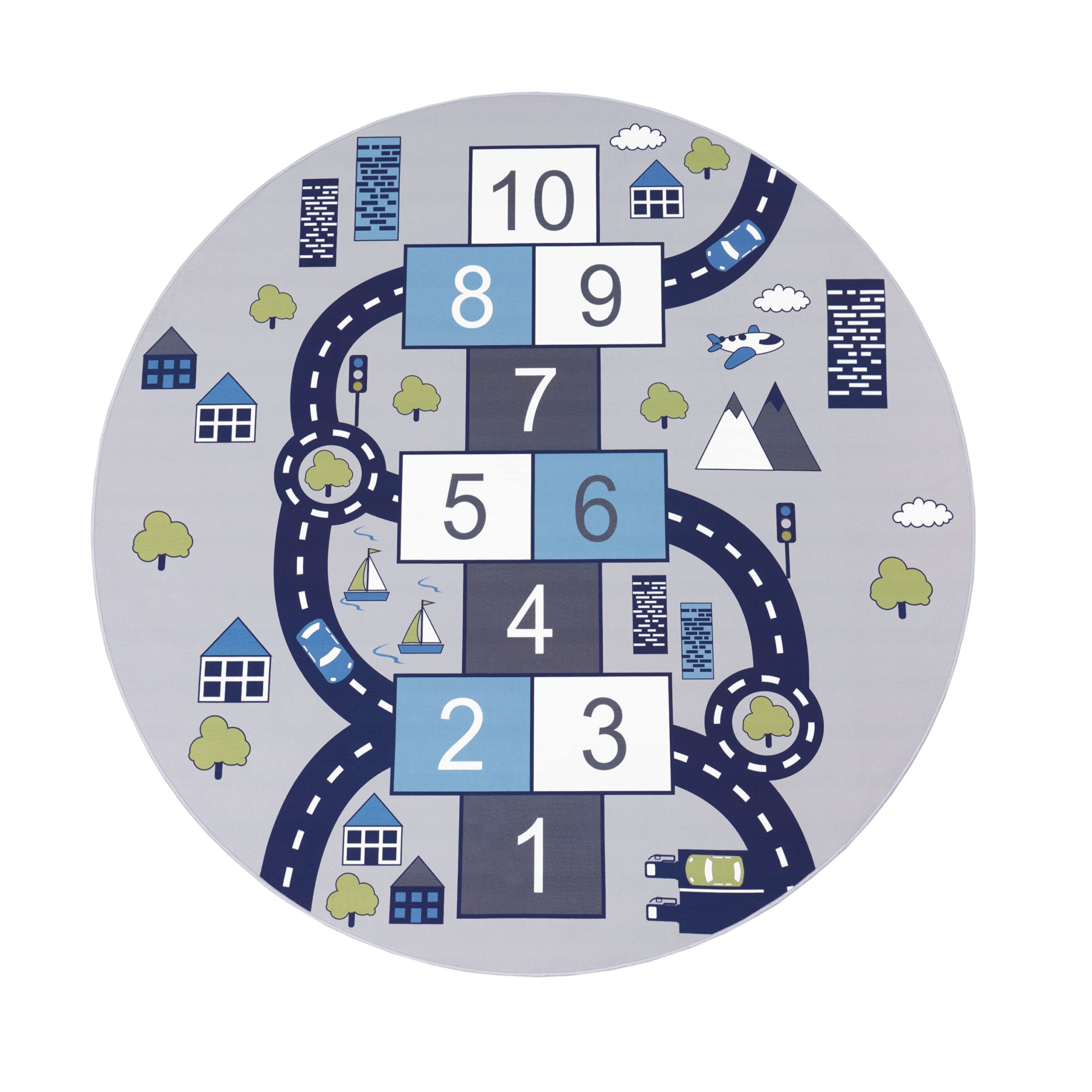 Paco Home Spielteppich 160cm Rund - Straßenteppich Für Kinderzimmer Grau