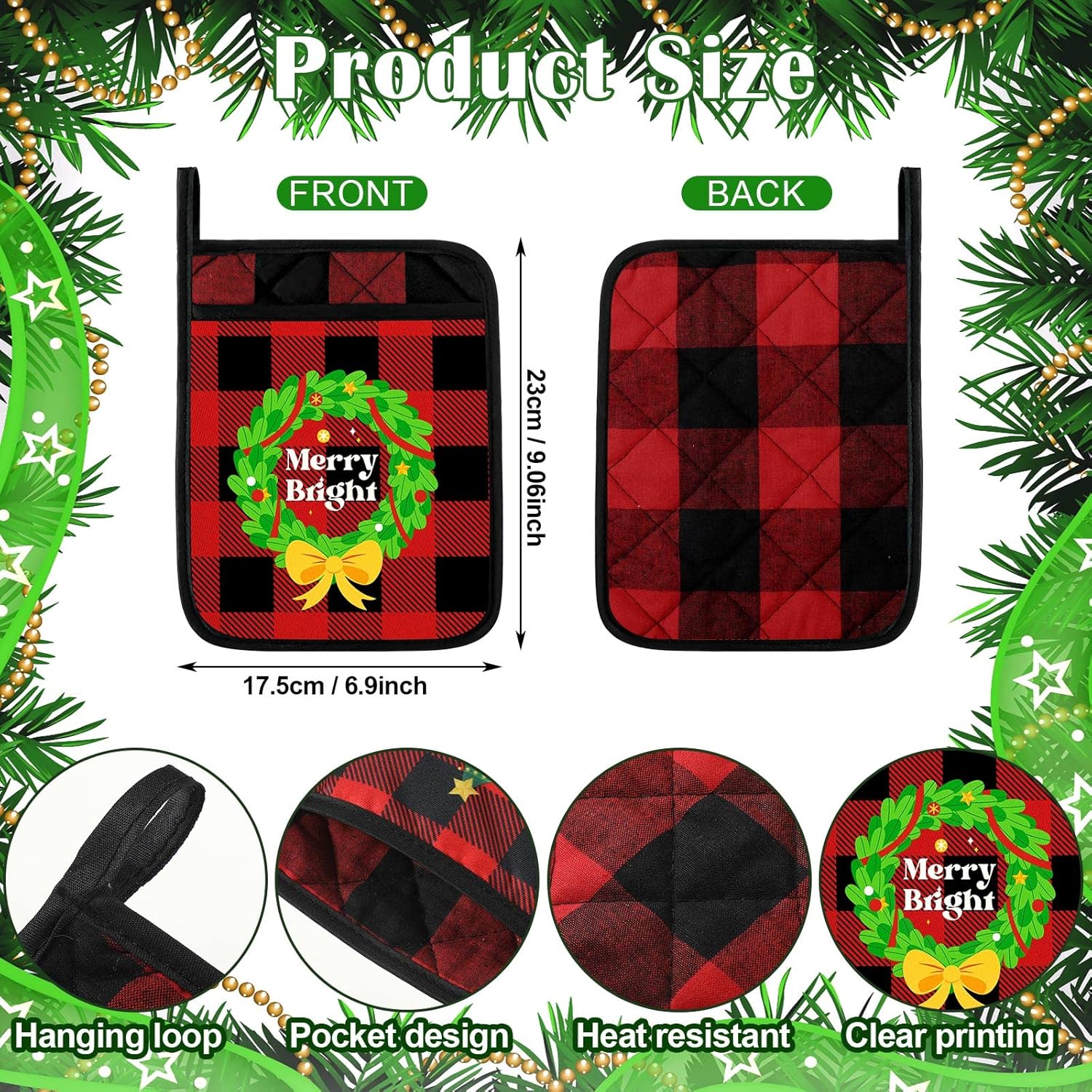 Skyley 6 Pcs Red and Black Buffalo Plaid Pot Holders Heat Resistant Christmas Potholders with Pocket Reusable Oven Mitts Christmas : Home & Kitchen