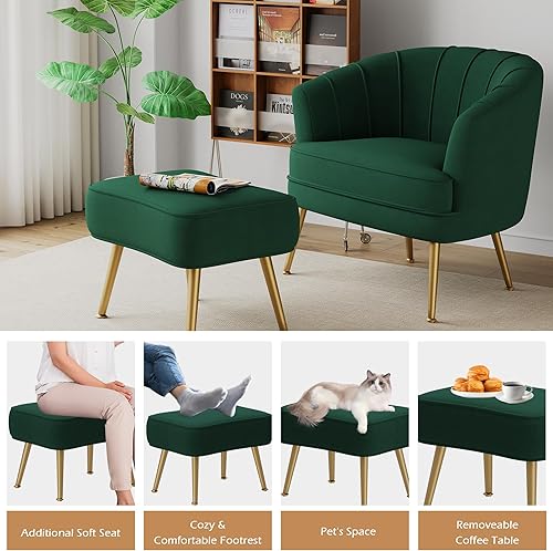 Miniatura 6 de Sillas decorativas de terciopelo con otomana para sala de estar, dormitorio, oficina, ocio, tapizadas, sofá individual, silla con brazo, cómoda