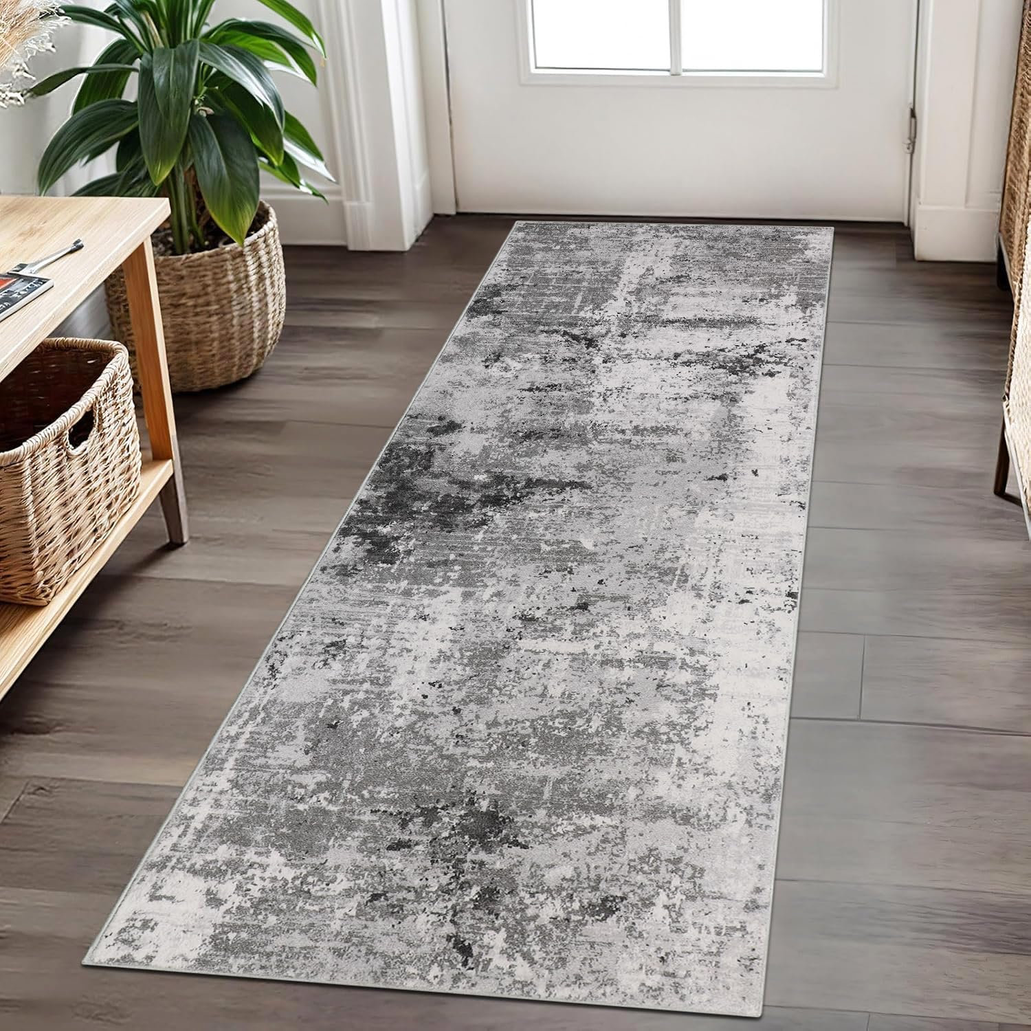 Cekene Carpet Runners for Hallways Non-slip Grey 65x180cm Washable Kitchen Rug Distressed Hallway Runner Mat Low Pile Floor Carpet for Entrance Bathroom Laundry Bedroom