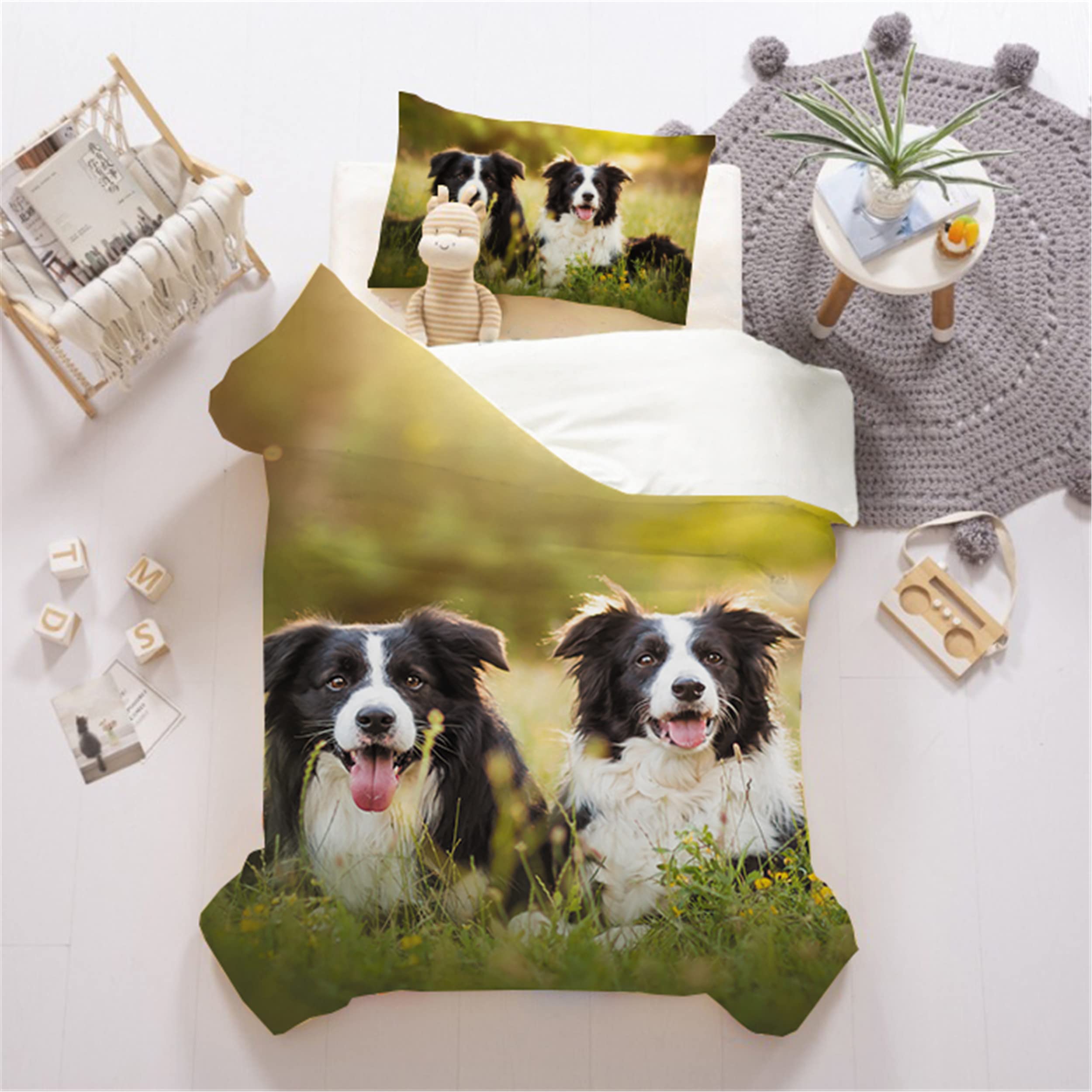 Homhomha Dog Duvet Cover Set 3d Printed Two Cute Border