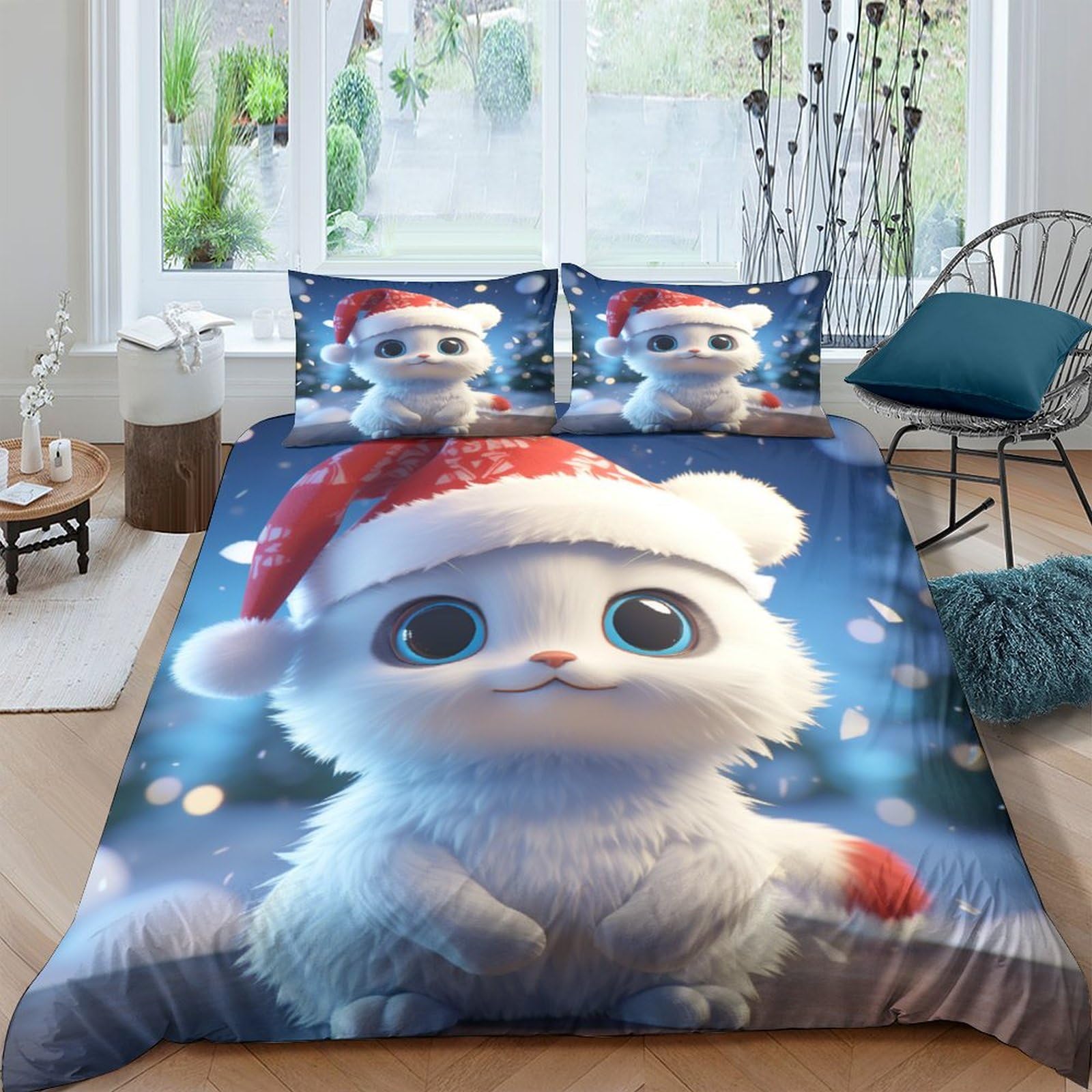 Housse de couette chat 3D pour chambre d'enfant et adulte décorative King 220x240