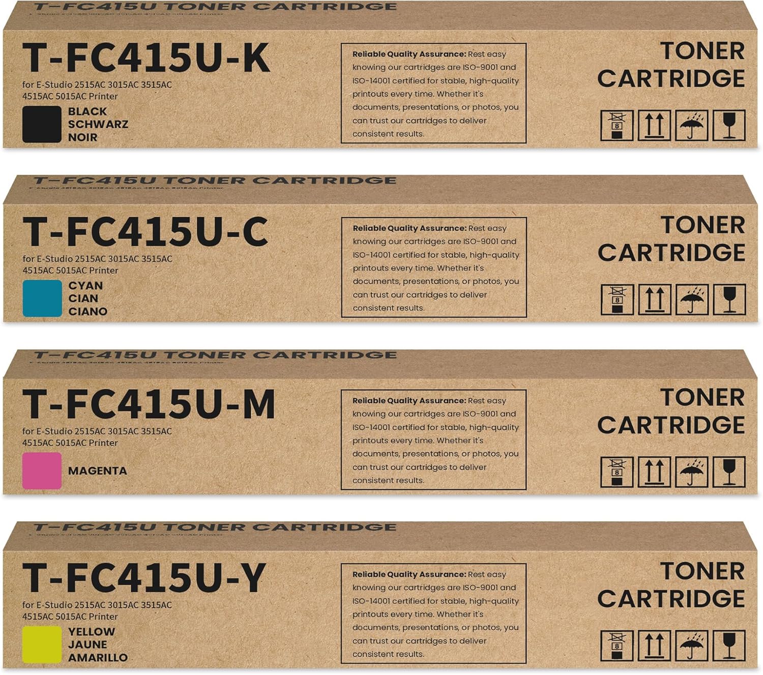 T-FC415U Toner Cartridges 4-Pack T-FC415U-K T-FC415U-C T-FC415U-M T-FC415U-Y Toner Cartridge Replacement for Toshiba T-FC415U Toner for E-Studio 2515AC 3015AC 3515AC 4515AC 5015AC Printer Ink