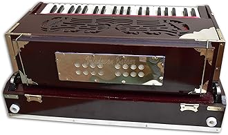 VRINDAVANBAZAAR.COM Deluxe Portable Harmonium, Dark Mahogany, 2 Reeds, 3.5 octaves