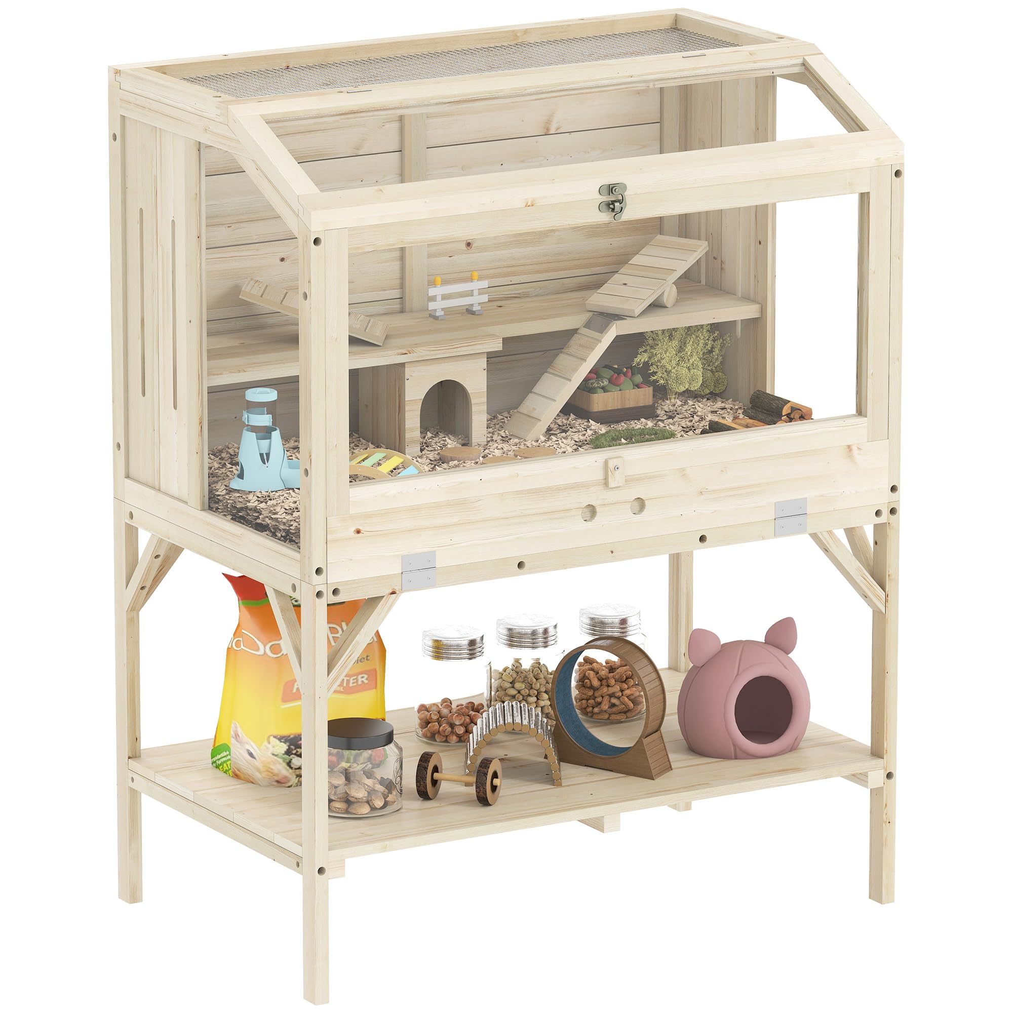Pawhut Wooden Hamster Cage2 Tier Hamster Habitat With Storage Shelf from B&Q
