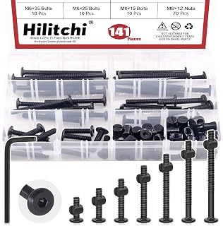 Hilitchi M6 140Pcs Black Hex Socket Head Screws Bolts Barrel Nuts Hardware Assortment Kit for Crib Baby Bed Furniture Cots and Chairs (15-75mm Assortment Kit)