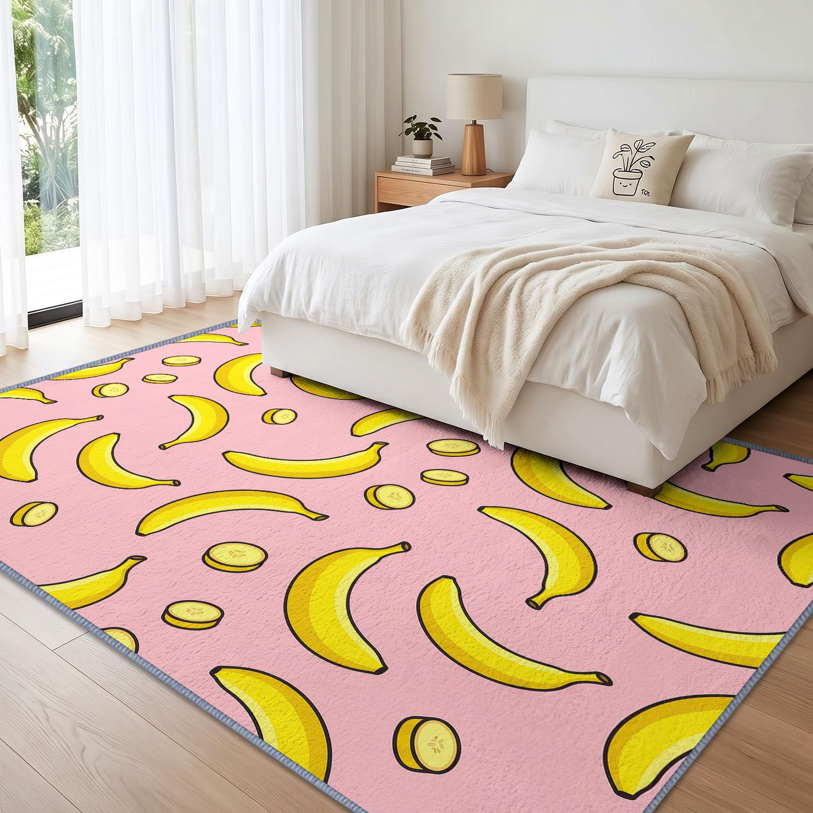 Bonita alfombra con estampado de plátano para sala de estar, 80 x 150 cm