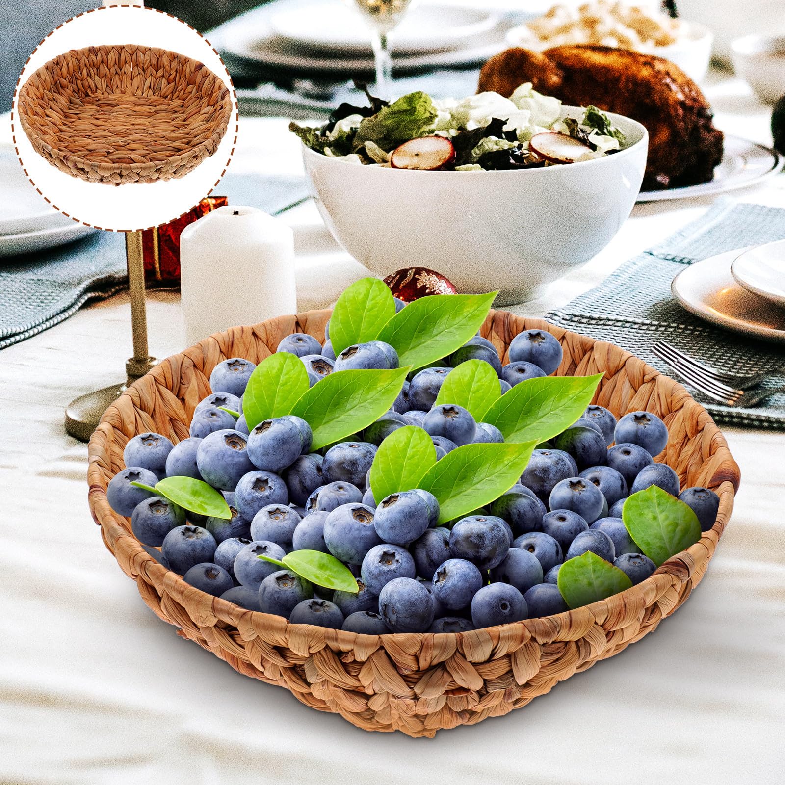 Mikinona Cesto Rotondo Intrecciato in Fibra Naturale per Snack e Alimenti, Design Semplice, Facile da Pulire, per Ufficio e Scuola