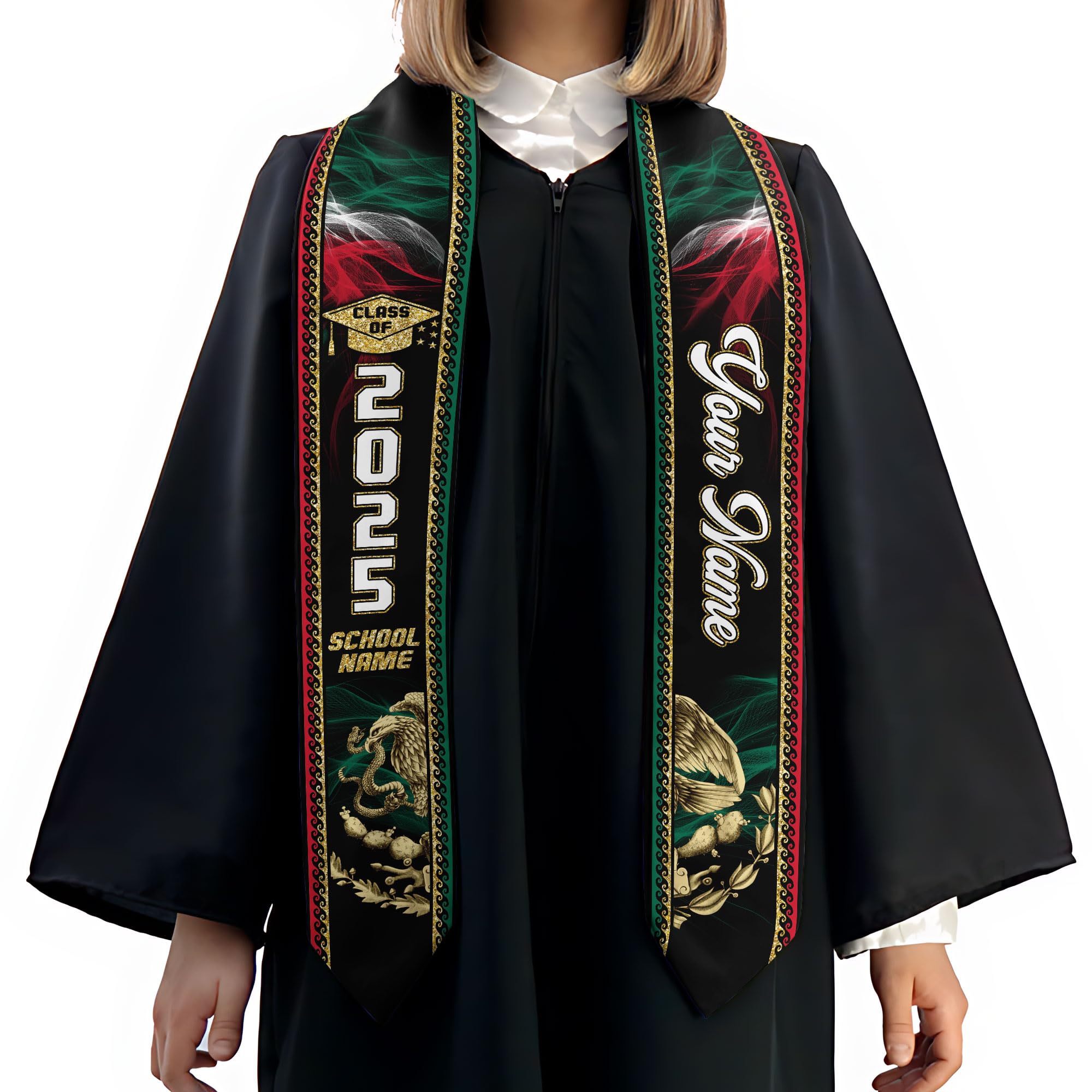 MonkeyVan Custom Mexican Graduation Sash Mexico Graduation Stole 2025 Mexican American Flag Graduation Sash Mexican Graduation M40