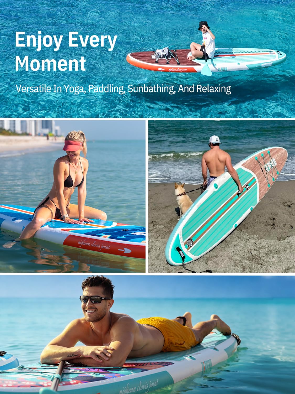 Niphean Nadmuchiwana deska SUP, ultralekka, stabilna, antypoślizgowa deska EVA, długość 320 cm, szerokość 84 cm, surfing, joga, wędkarstwo, dla początkujących