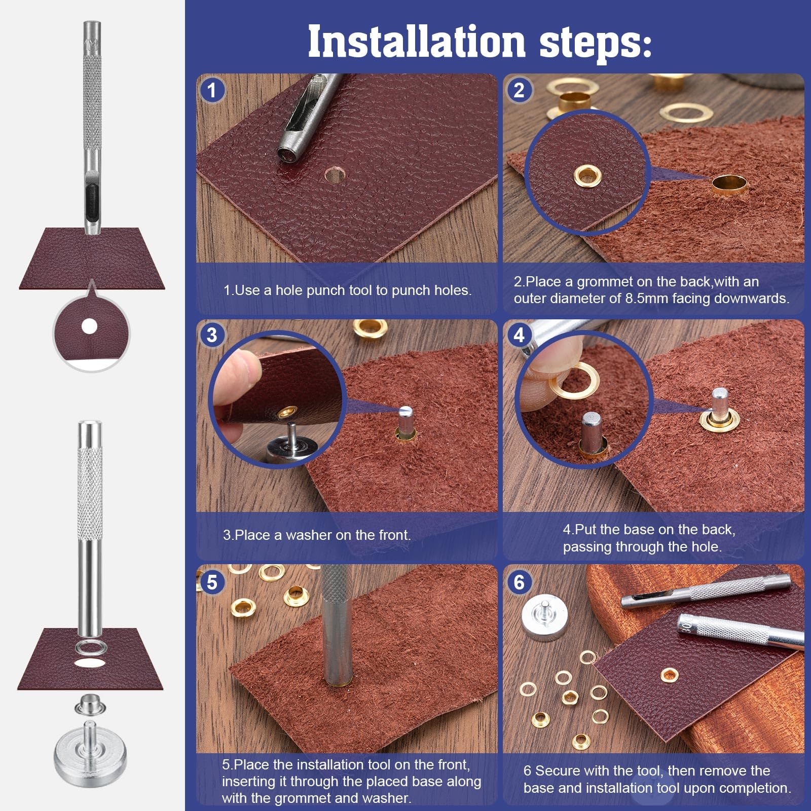 100 Pezzi Occhielli In Metallo 6mm Bianchi - Con Rondelle, Per Fai Da Te Su Cuoio, Tela, Scarpe E Abbigliamento