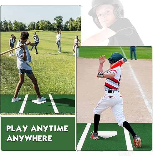 Miniatura 5 de Leyndo Tapete de bateo de béisbol, tapete de lanzamiento de softbol de 0.197 in con incrustaciones de césped para el hogar, alfombrilla