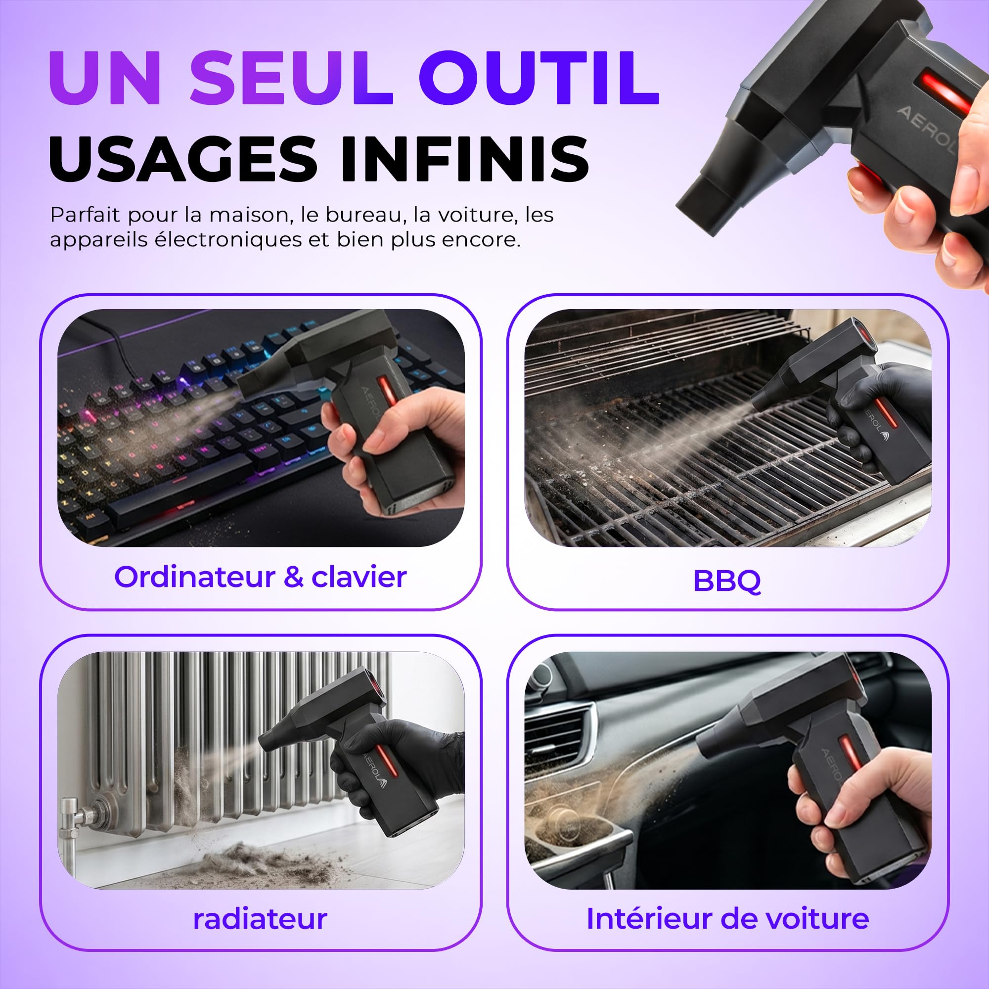 Souffleur Air Comprimé Électrique Sans Fil Puissant 130000 RPM – Soufflette 8000 mAh, 5 Vitesses, Nettoyage PC Clavier Maison
