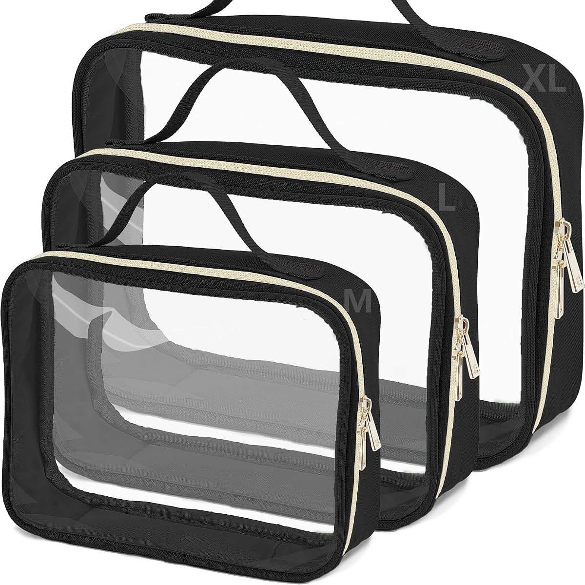 Clear Travel Bags for Toiletries 3Pcs,Clear Makeup Bag | Toiletry bags,Large Travel-Bag, Black