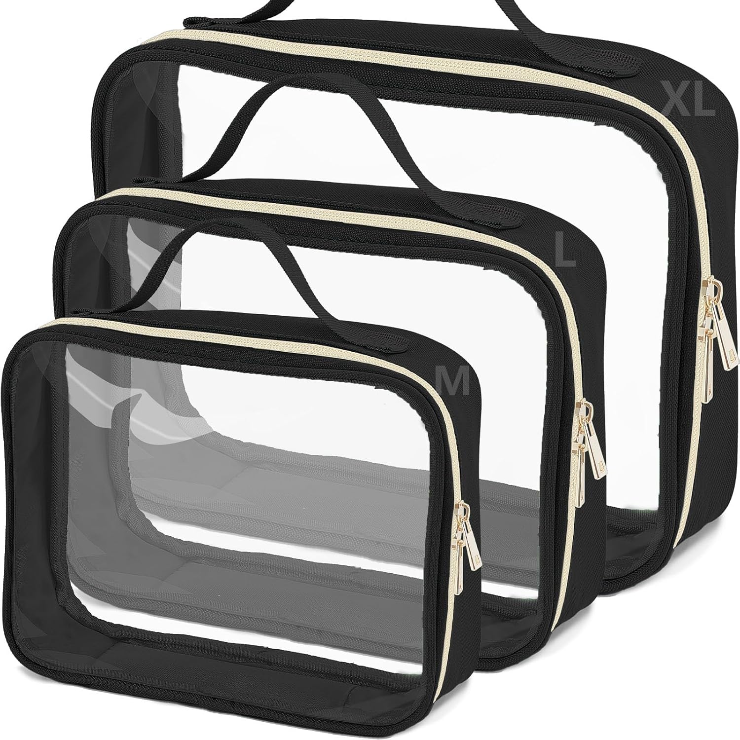 Clear Travel Bags for Toiletries 3Pcs,Clear-Makeup Bag Toiletry bags Quart Size Travel-Bag, Black