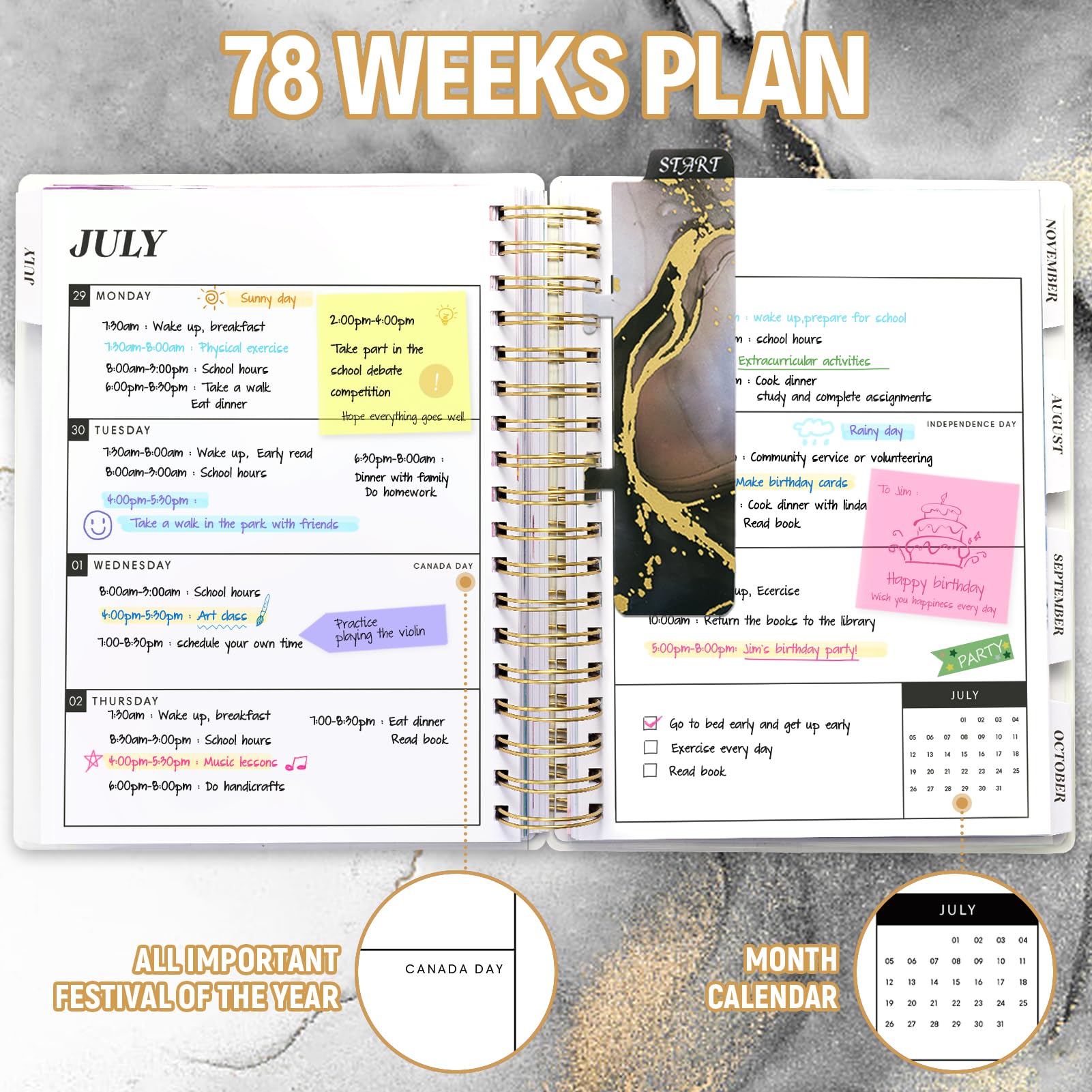 Agenda 2025-2026, agenda académica diaria semanal mensual de 18 meses, agenda anual de julio de 2025 a diciembre de 2026, 7.9 x 9.8 pulgadas, pestañas de página, página separadora, carpeta de bolsillo