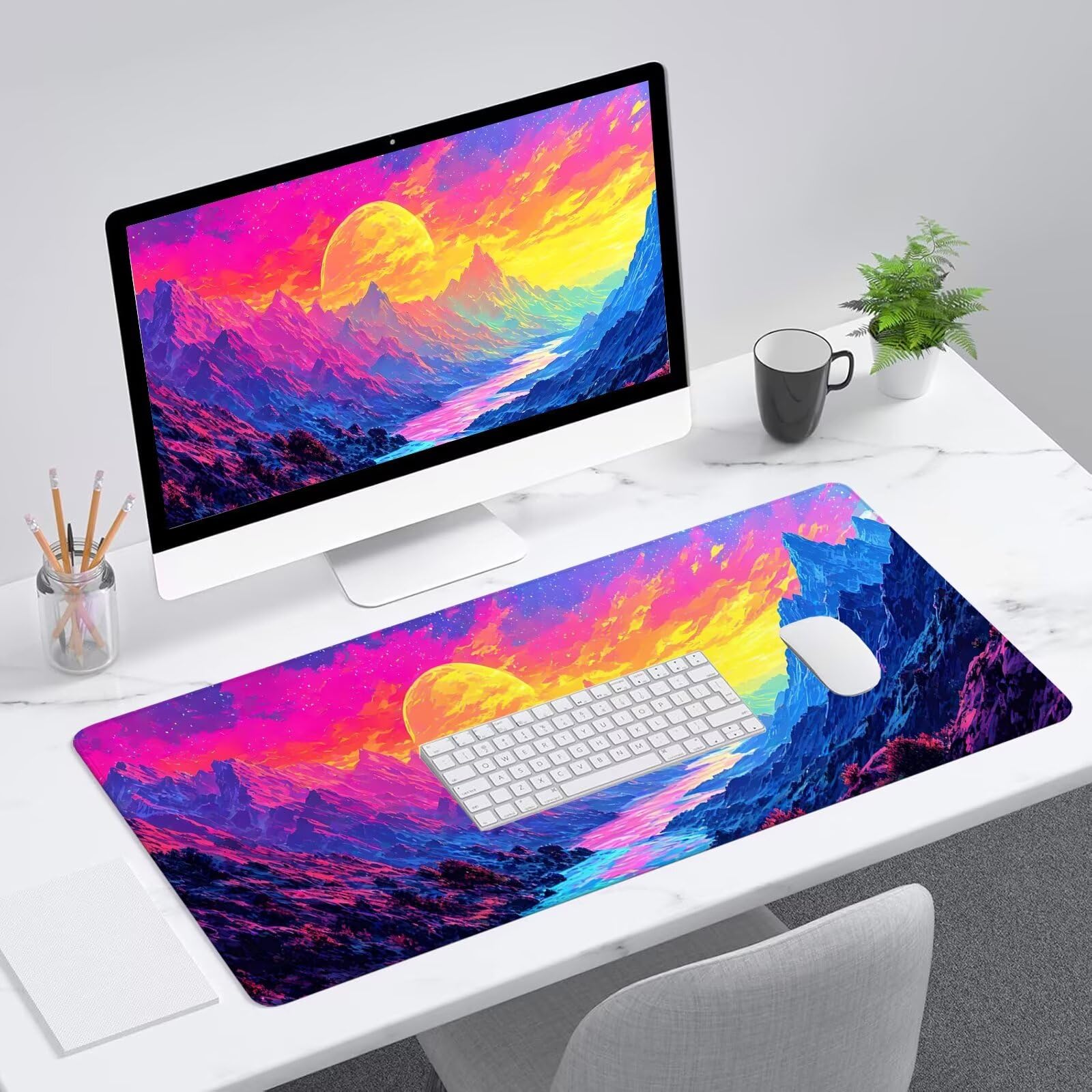 Alfombrilla Ratón XXL 1200 x 400 mm, Mouse Pad Color, Alfombrilla Gaming con Motivo Montaña, Alfombrilla Escritorio con Bordes Cosidos, Mousepad Antideslizante Impermeable para Oficina y Gaming S-689