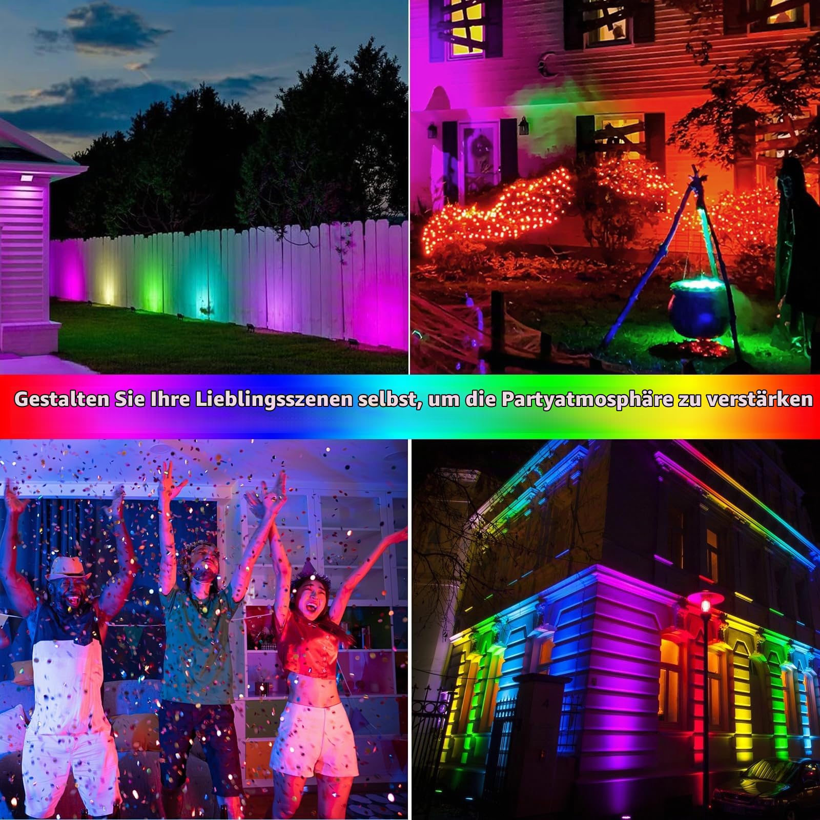 2 Stück RGB LED Strahler 200W, RGB Strahle mit Fernsteuerung | IP66 Wasserdich RGB Fluter Farbwechsel Dimmbar Gartenbeleuchtung Partylichter für Garten Party Halloween Baum Stimmungslicht
