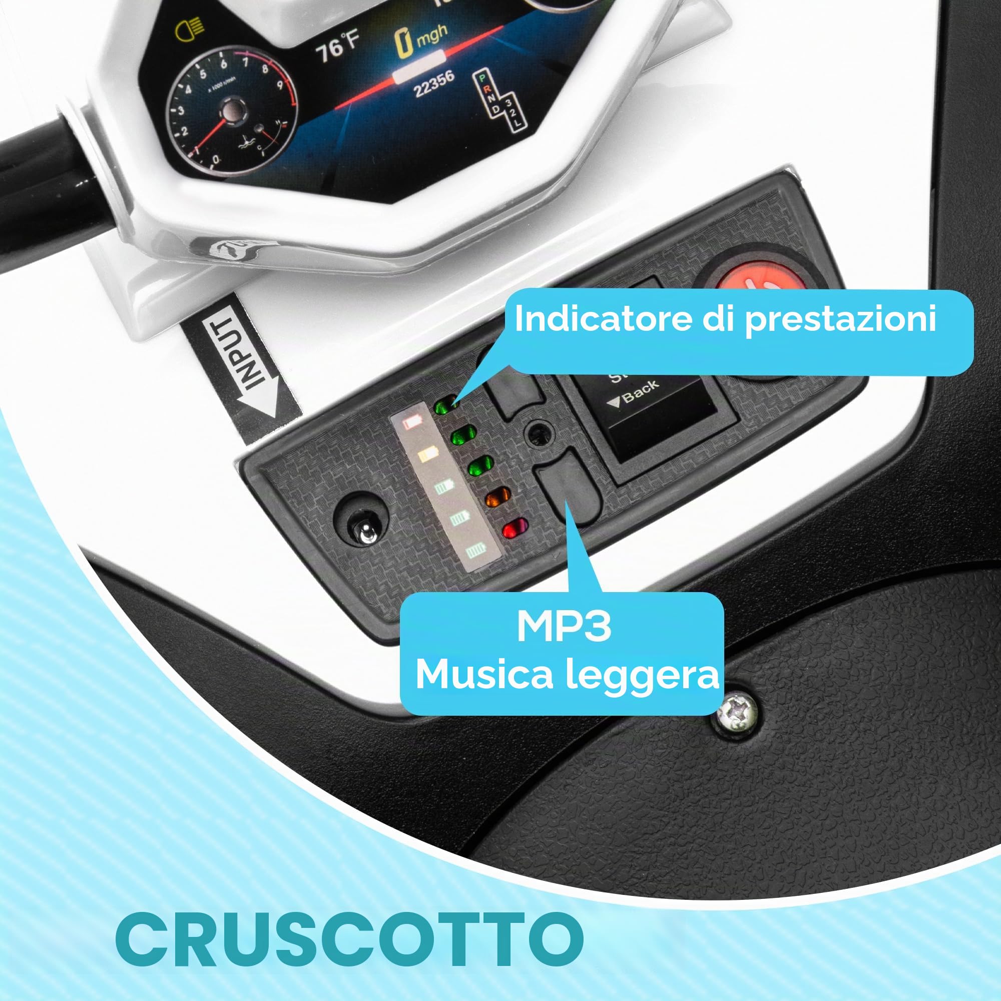 AIYAPLAY Quad elettrico per bambini, 12 V, con sospensioni a 4 ruote, lettore musicale MP3, veicolo per bambini con fari, marcia avanti e indietro, per bambini da 3 a 5 anni, 5 km/h, metallo, bianco