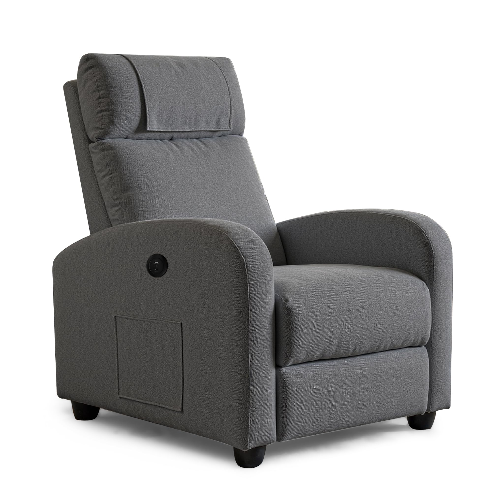 BonVache Relaxsessel, Fernsehsessel, Freizeitsessel mit USB- & Type-C-Ladeanschlüssen, verstellbare Rückenlehne und Fußstütze, Einzelsessel für Wohnzimmer, Schlafzimmer, Büro, Leinenstoff, Dunkelgrau