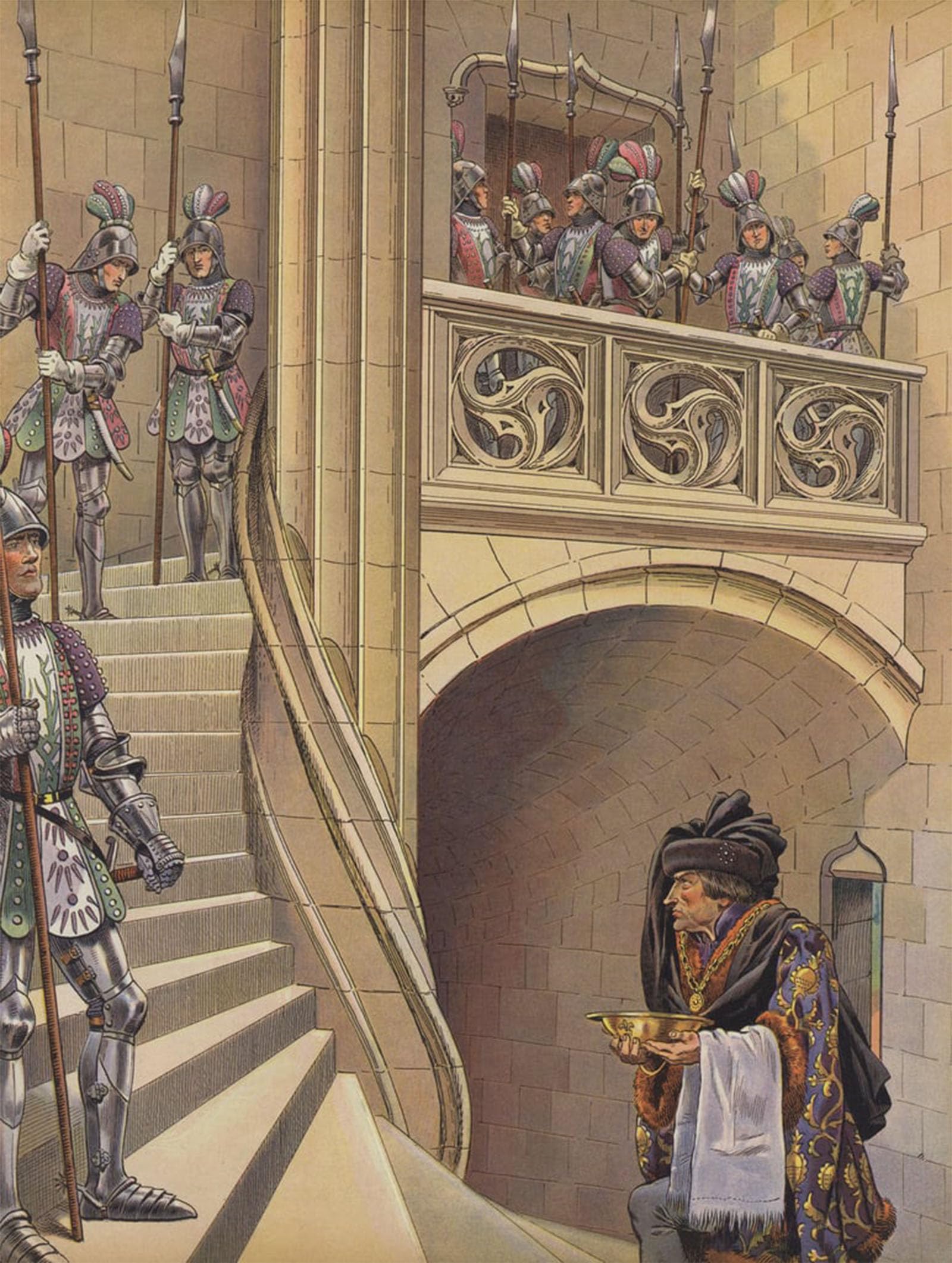 ARTXLXXBN Famous Print Painting Colorful Art Print the Climbed the Stairs Towards the King's Chamber Past the Numerous Armed Guards Canvas Art Decorations for Home Decor 60x90cm