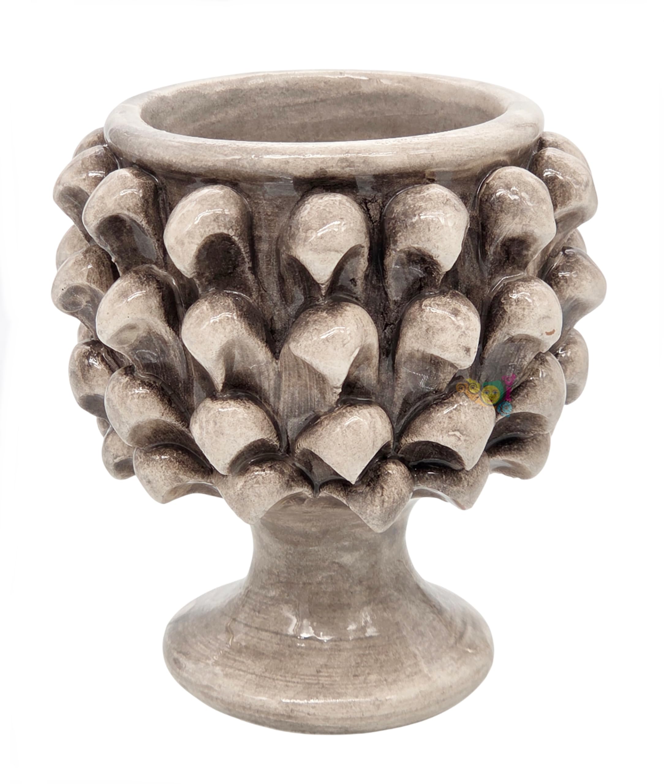 sicilia bedda - Mezza Pigna Siciliana in Ceramica di CALTAGIRONE - Realizzata Interamente a Mano - Vaso Porta Fiori - Ogni Realizzazione è Unica per Voi (Diametro 10, Bianco Antico)