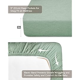 Crib Sheets for Boys Girl, Fitted Baby Toddler Bed Sheets 28 x 52, Neutral Muslin Cotton Crib Mattress Bedding Soft and Breathable Comfort (Sage)