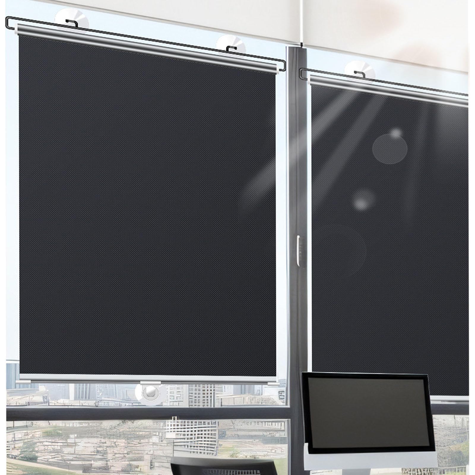 Tende a Rullo Oscuranti a Isolamento Termico,Tenda Avvolgibile a Ventosa Larga 30cm 45cm 50cm 60cm 80cm,Tende a Rullo Retrattili,Tenda di Protezione Solare Temporanea,Black-75x200cm/30x79in