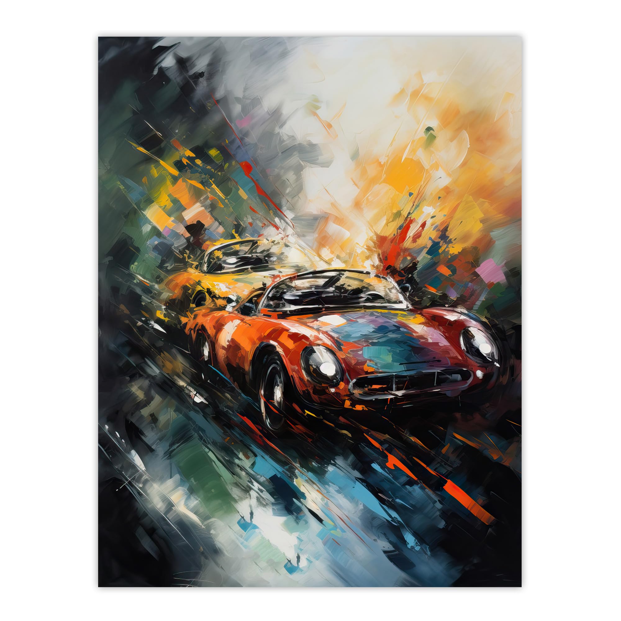 Artery8 Sports Car Racing Oil Painting For Him Motor Racing Man Cave Large Wall Art Poster Print Thick Paper 18X24 Inch