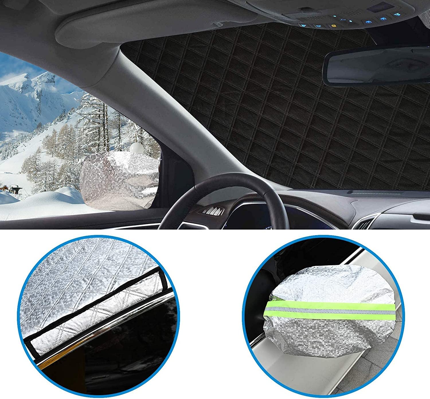 Couverture Pare Brise Voiture, Bache Pare Brise Protection Magnétique Couverture Repliable avec Couvercle de Rétroviseur, Universelle Bache pour Voiture Anti Givre et Neige