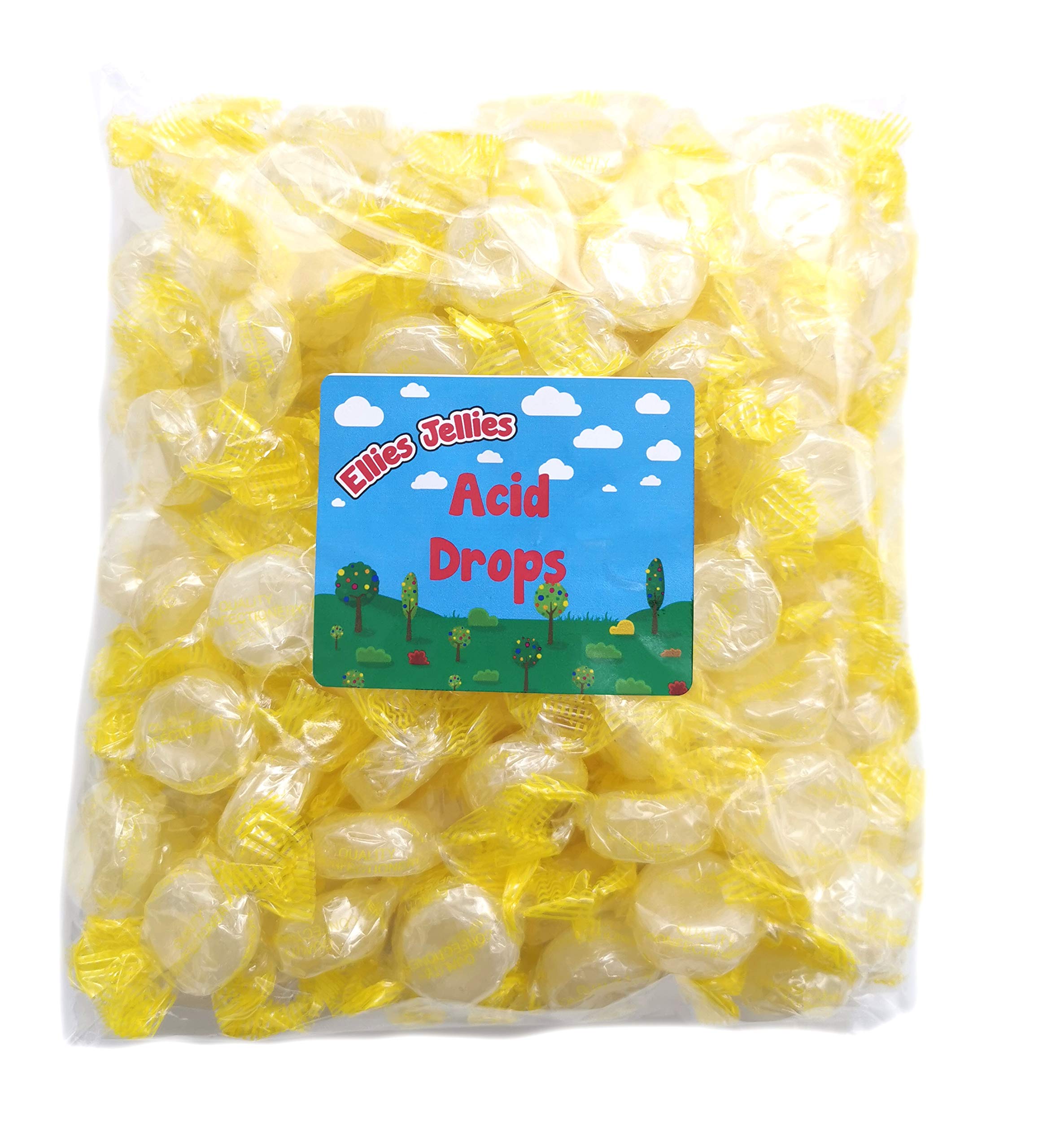 Ellies JelliesAcid Drops, 1kg Bag, Individually Wrapped, Sharp Flavour, Bright Yellow Colour