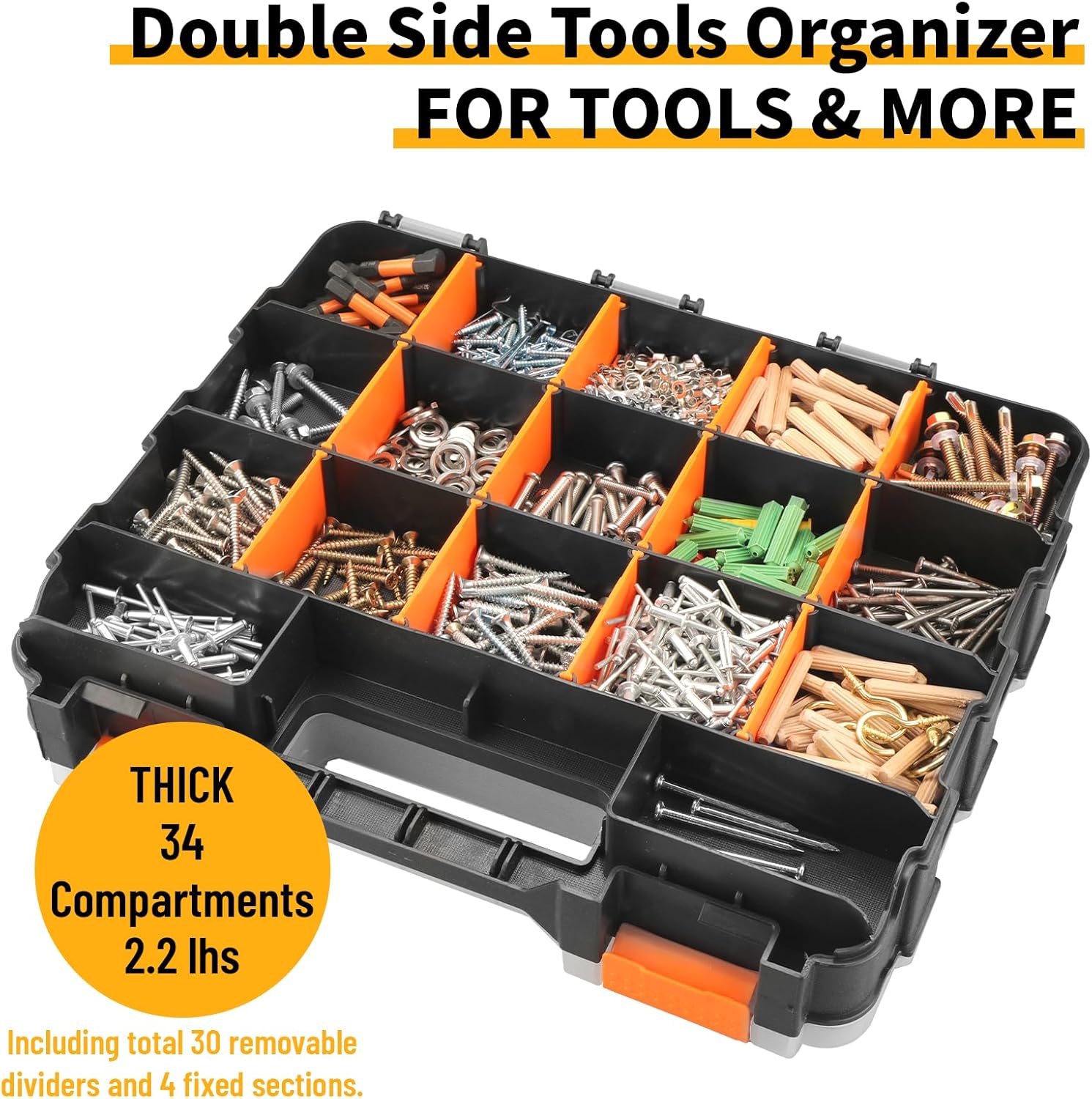 GRENPRO Mini Tool Box Organizer, Plastic Small Tool Box with Dividers, Double Side Bead Organizer, 34-Compartments Hardware Screw Organizers, Parts Tool Organizers Storage