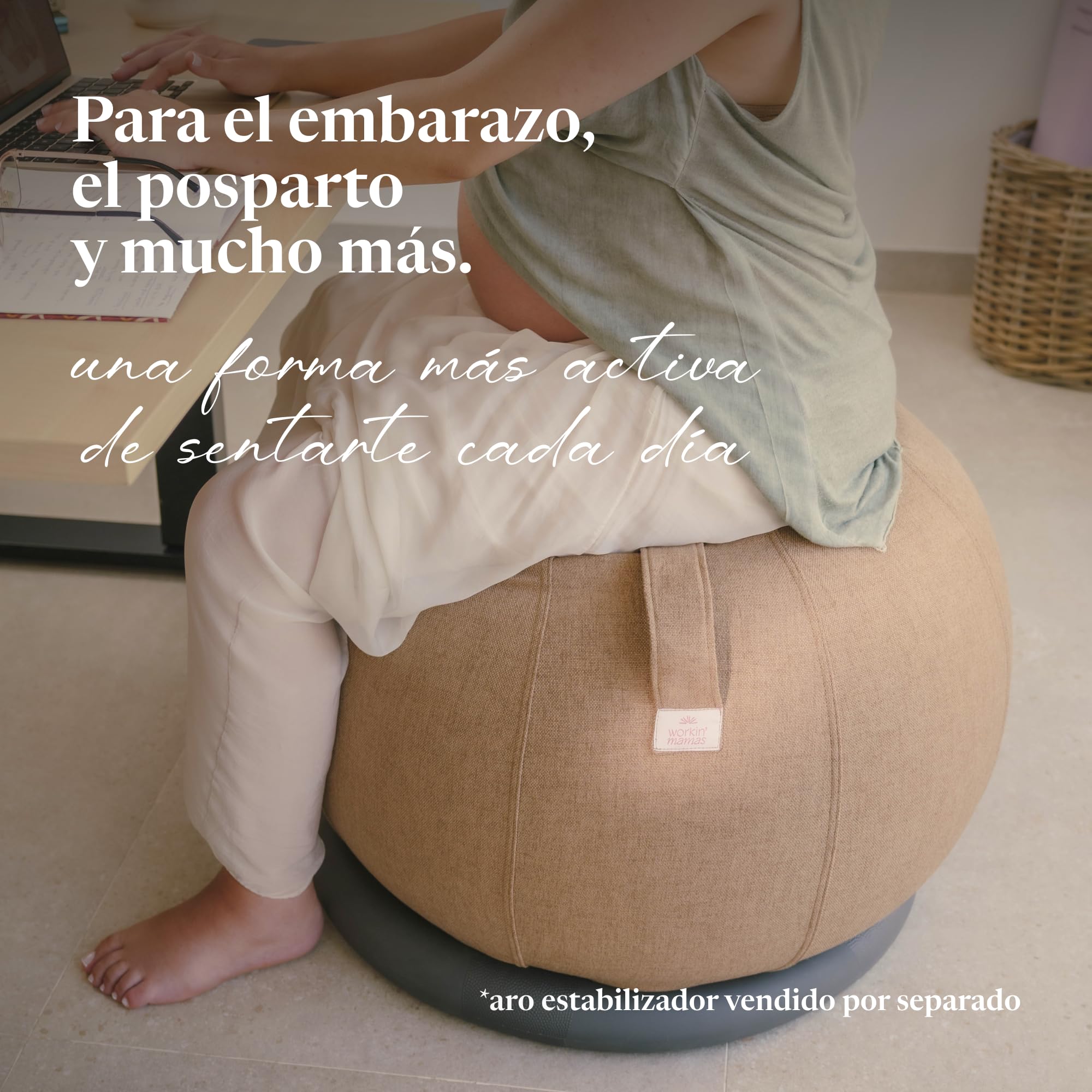 Genérico Workin' Mamas. Color Marrón Claro. Pelota de Pilates para Embarazadas. Pelota de Embarazo para Ejercicio Prenatal, Post Parto, Yoga, Fitness y Teletrabajo.