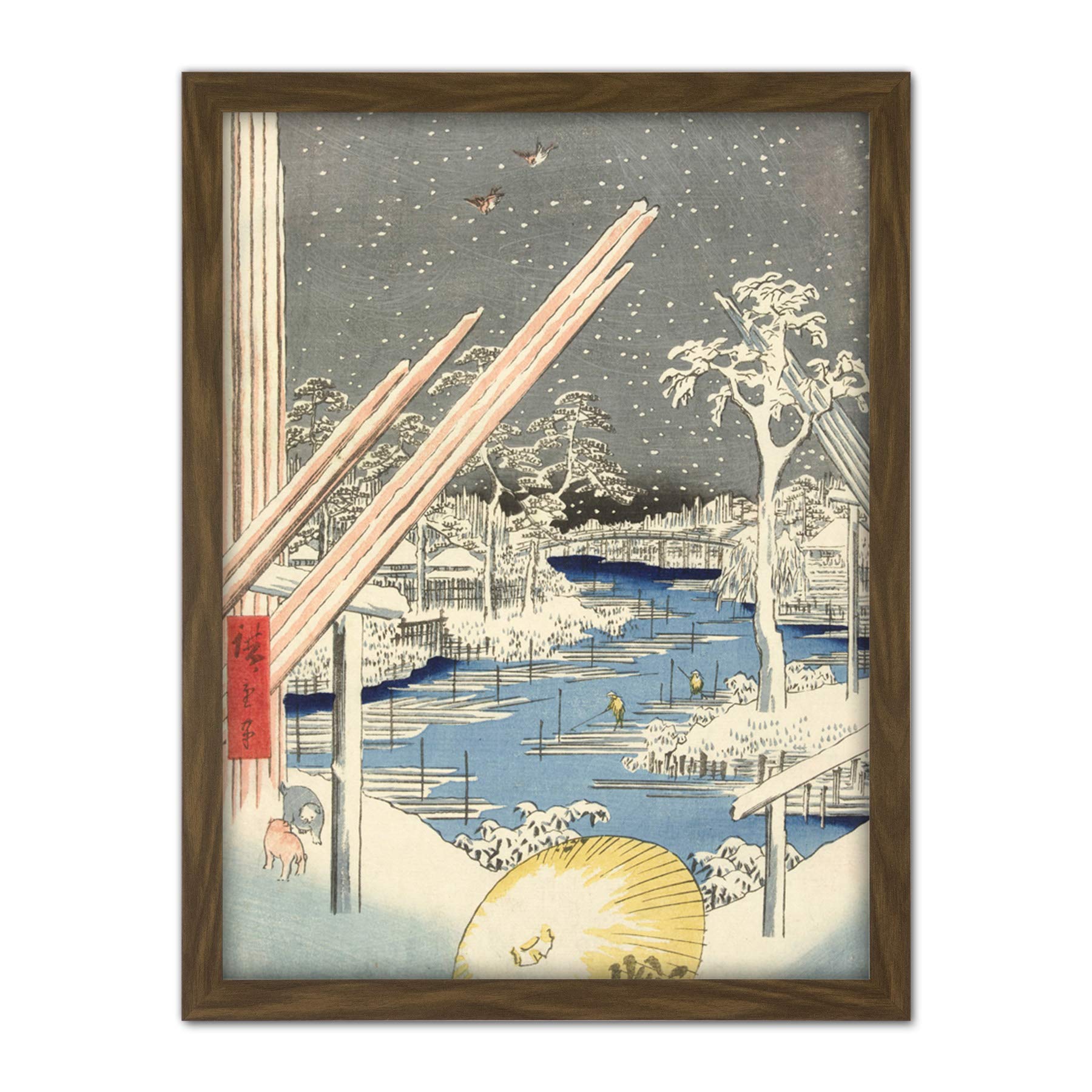 Artery8 Hiroshige Winter In Fukagawa Snowing Japan Artwork Framed Wall Art Print 18X24 Inch