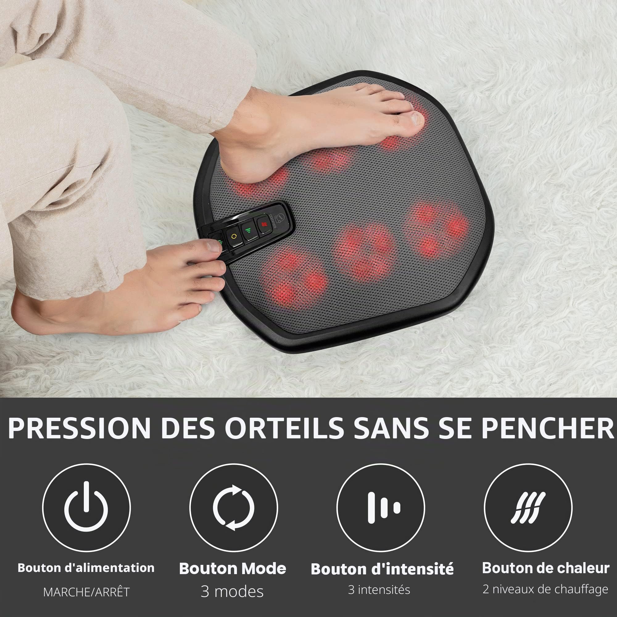 COMFIER Appareil de massage des pieds shiatsu avec chaleur et pétrissage, 2 en 1 pieds et dos, housse lavable, chauffe-pieds électrique pour hommes et femmes, convient à toutes les tailles de pieds