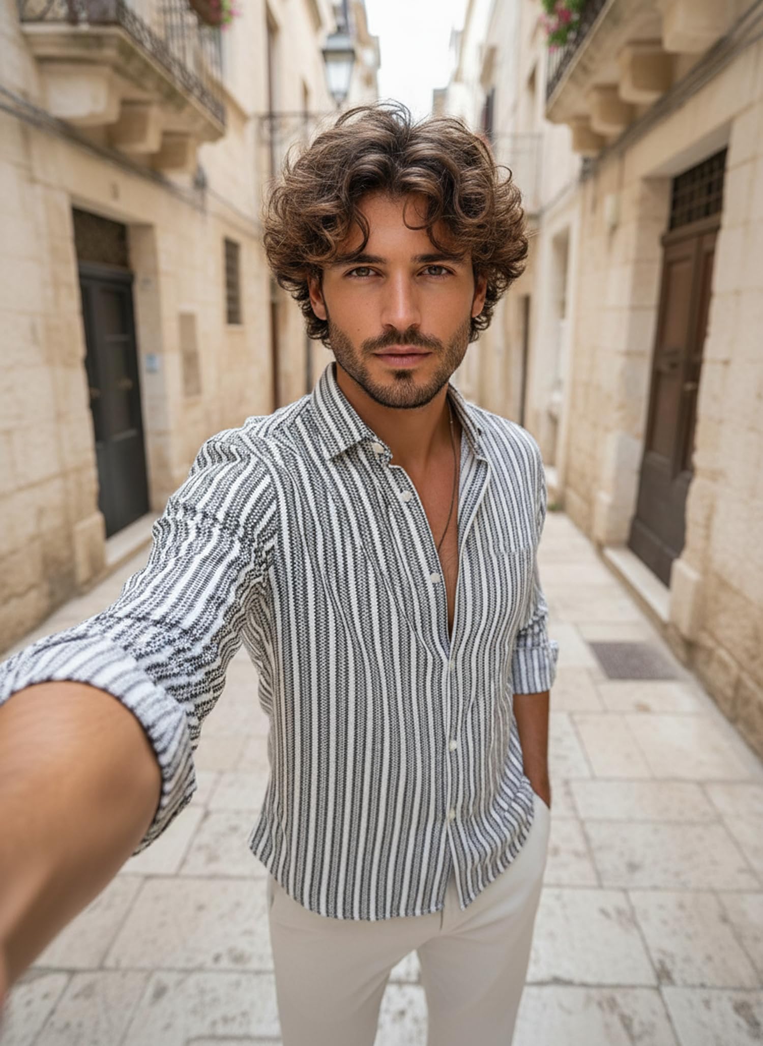 Lymio Camicia da uomo || Camicia da uomo a righe casual a maniche lunghe (Crazy-Full)