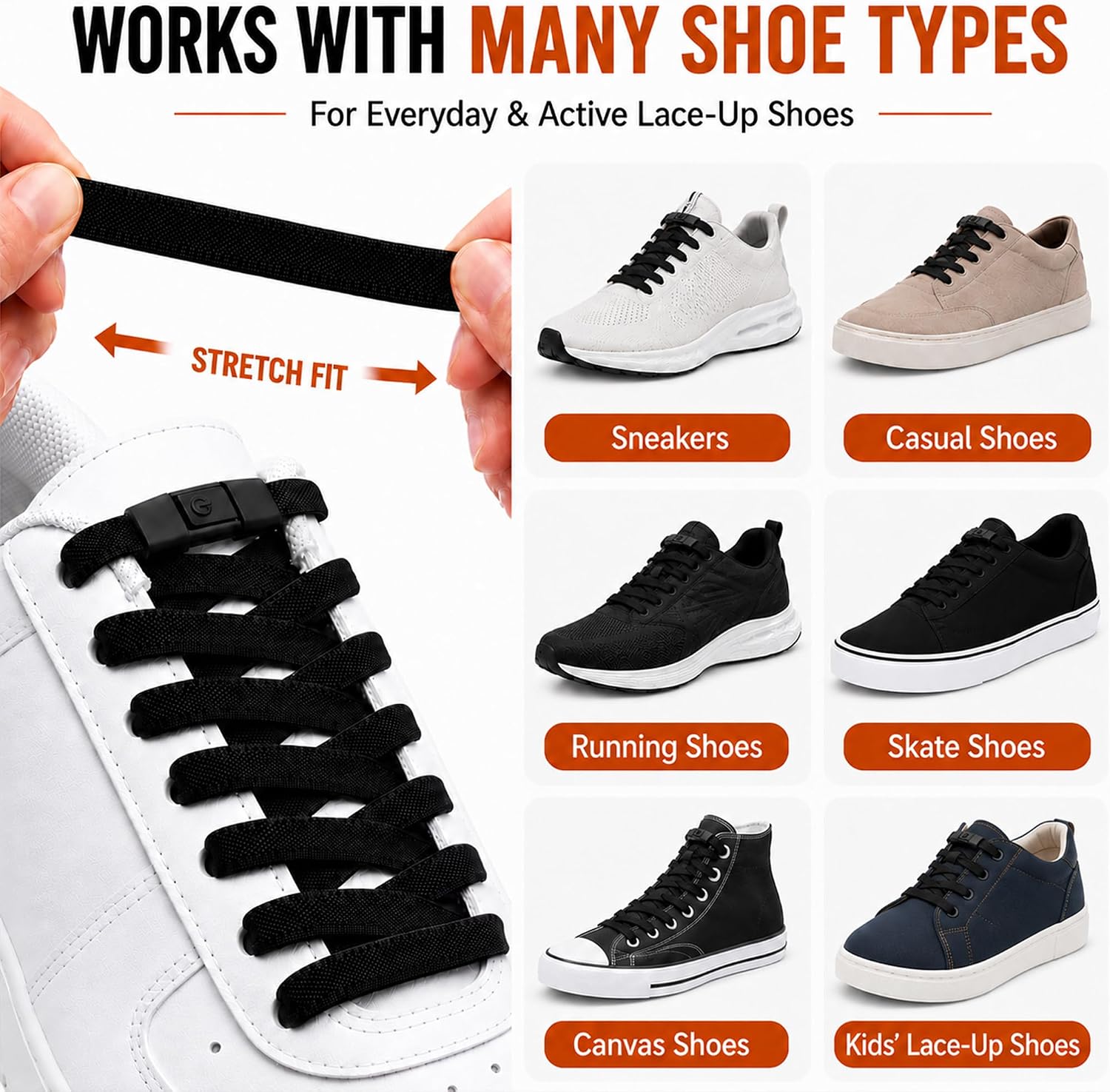 No Tie Elastic Shoelaces, 100cm Shoe Laces with Lock for Sneakers