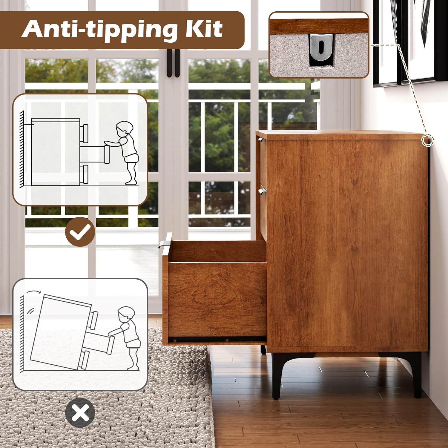 Diagram illustrating anti-tipping kit installation