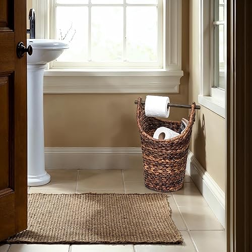 Miniatura 8 de Creative Co-Op Bankuan - Cesta de papel higiénico con mango de madera, color marrón