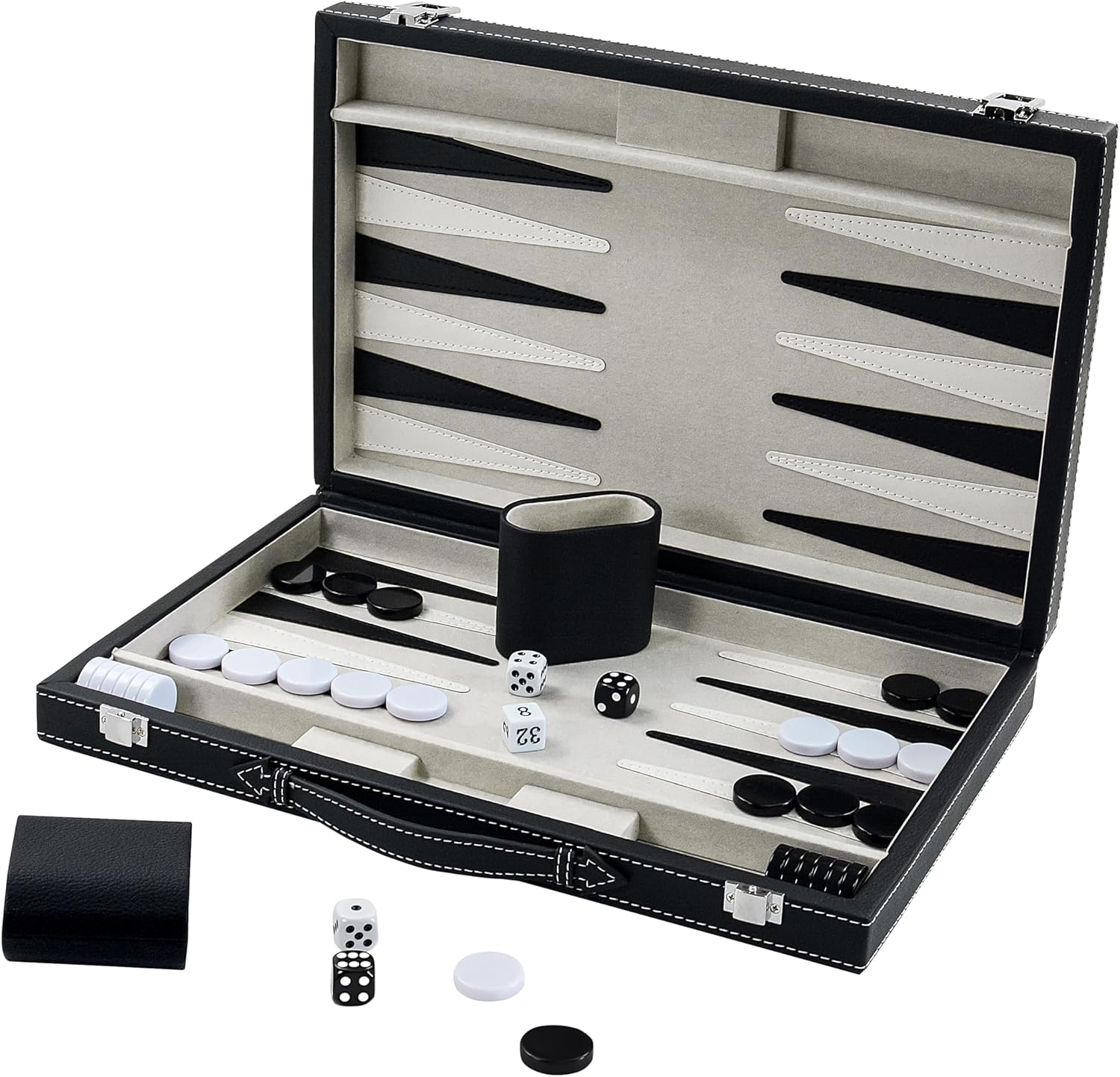 Backgammon Sets for Adults, 15" Backgammon Set Leather Large, Travel Backgammon Board Games - Classic Board Game (Grey Inner Lining)