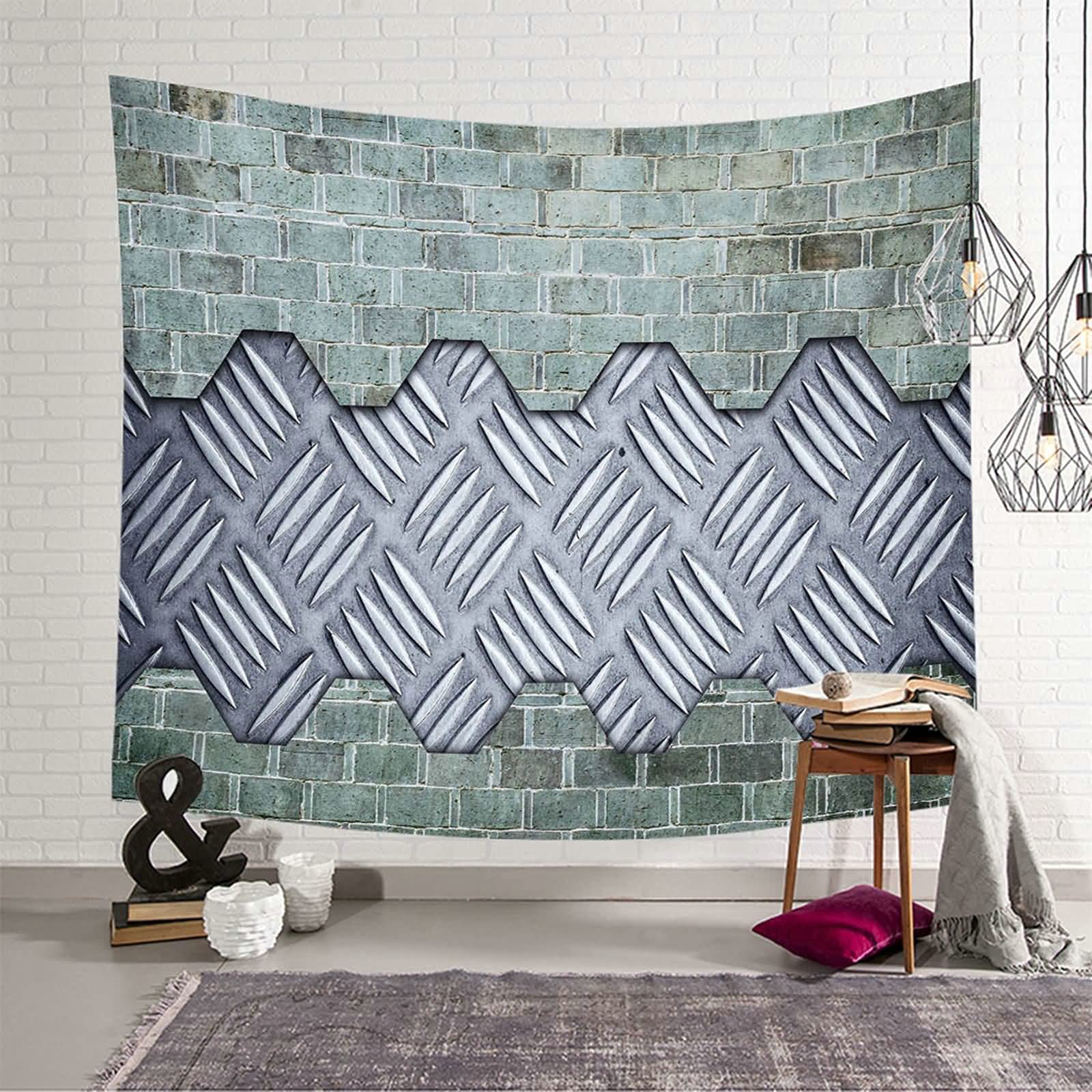 Tapiz de pared KnSam, decoración textil geométrica en poliéster verde claro de 150 x 130 cm