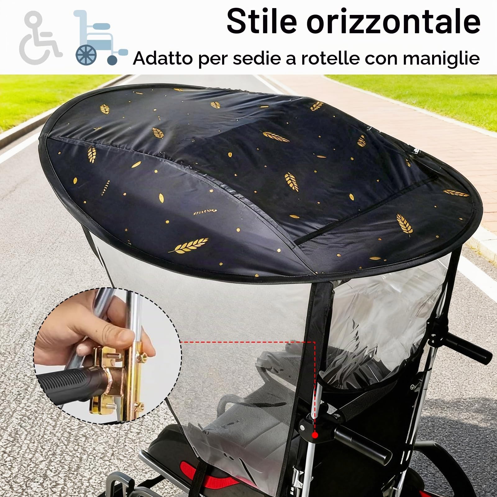 Tettuccio Per Sedia A Rotelle, Regolabile Protezione Da Sole E Pioggia Antivento Impermeabile Protezione UV Compatibile Con Sedie A Rotelle Elettriche Leggero E Portatile Facile Da Installare
