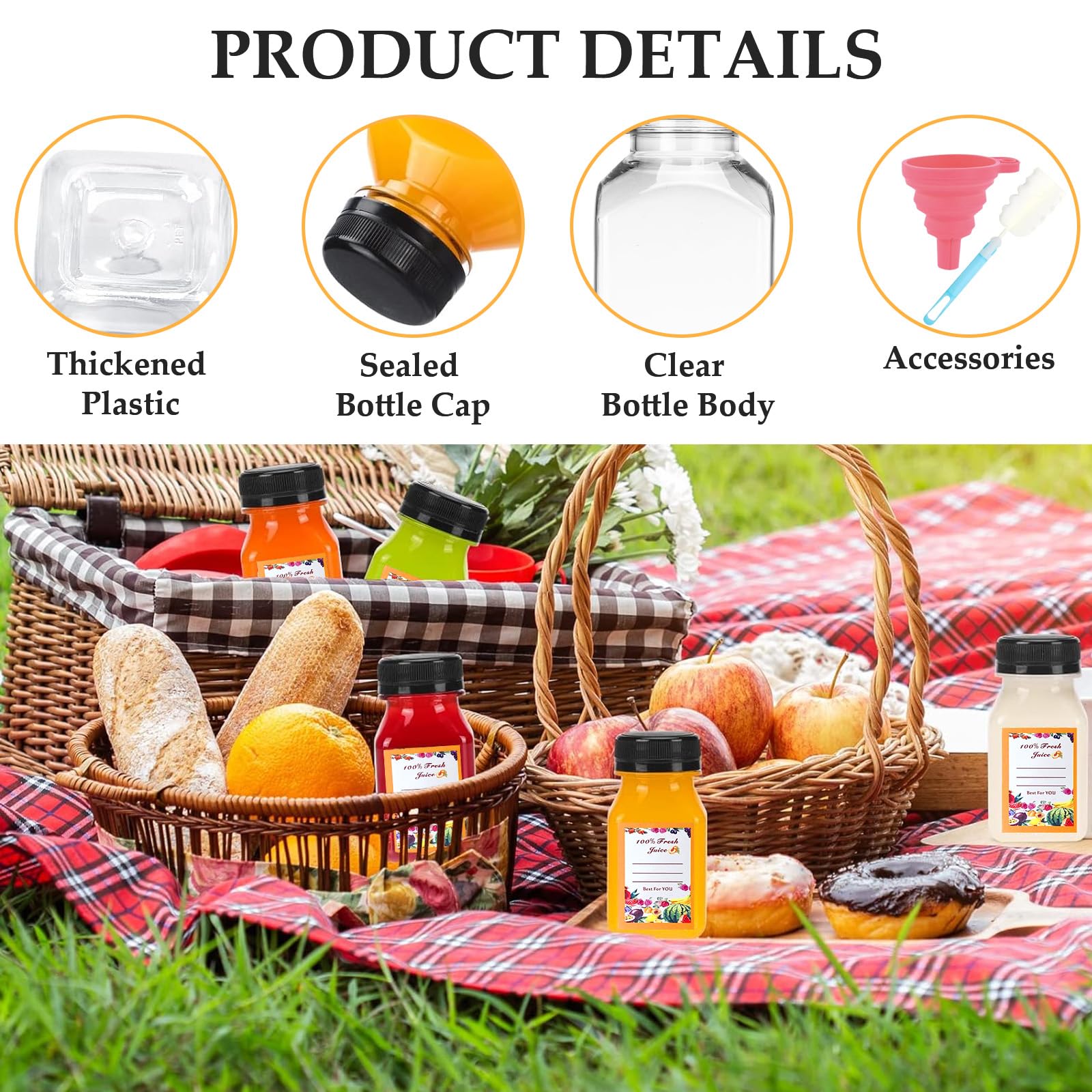 12 Bottiglie Di Plastica Per Succo 120ML - Trasparenti, Riutilizzabili, Con Coperchio Nero - Foto 9