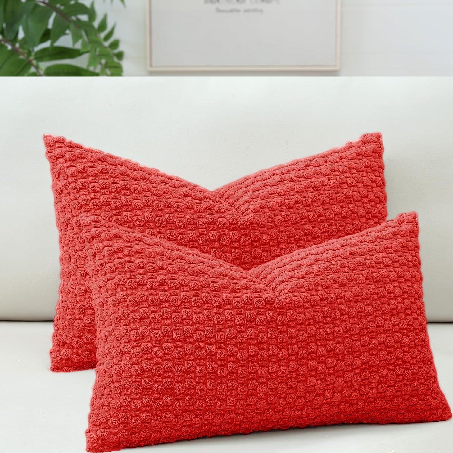 FSZhenZuan Pack of 2 Cushion Covers 30x50cm Soft Corduroy Throw Pillow Covers Decorative Pillows Square Cushion Cases Boho Pillowcases for Couch Bed Living Room Home Decor, Red