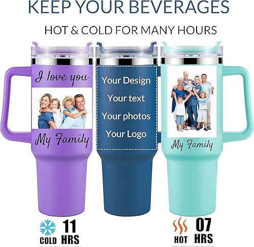 Miniatura 4 de Vaso personalizado con asa, taza de viaje personalizada de 40 onzas con tapa y pajita, grabado con láser con nombre, logotipo, texto, imagen,